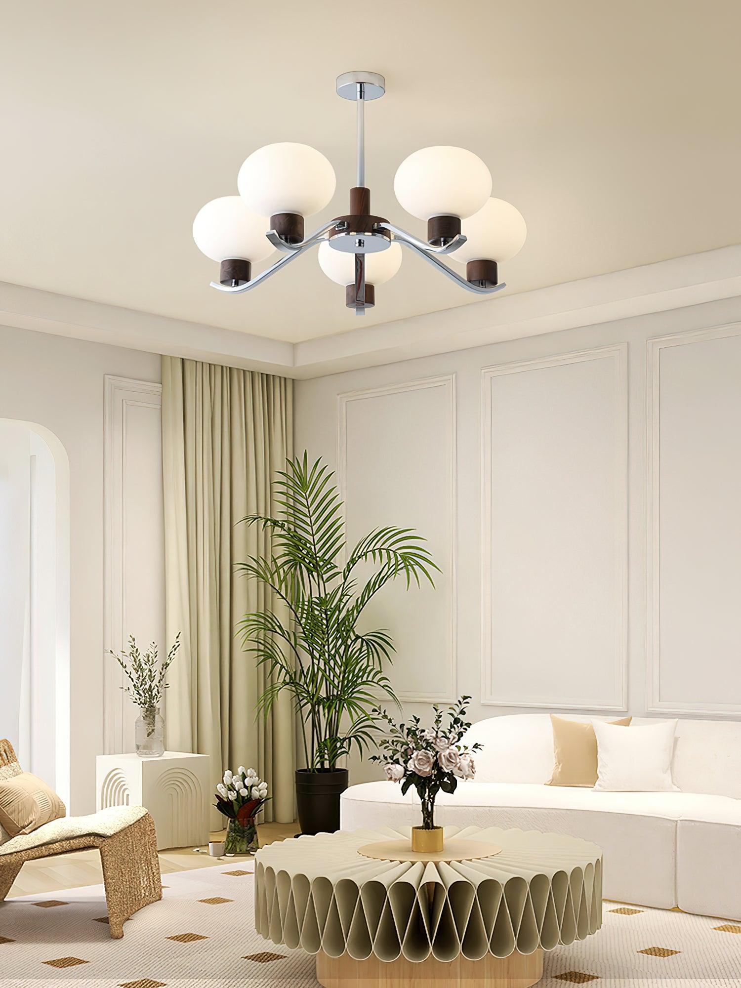 Lustra Chandelier Chrome Walnut Elegant - Letslighting