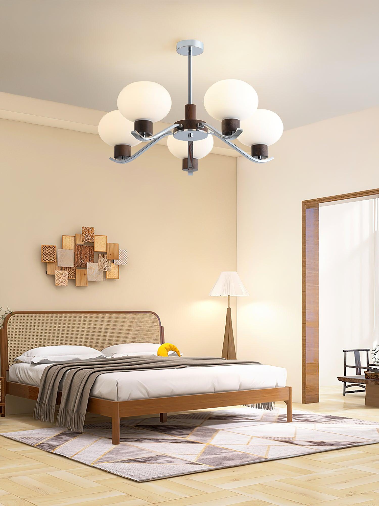 Lustra Chandelier Chrome Walnut Elegant - Letslighting