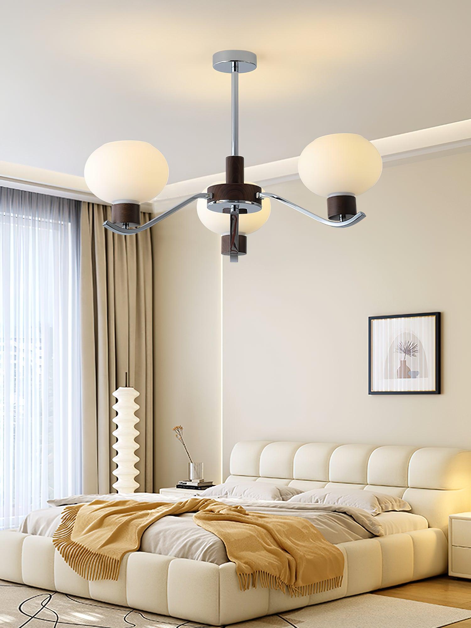 Lustra Chandelier Chrome Walnut Elegant - Letslighting