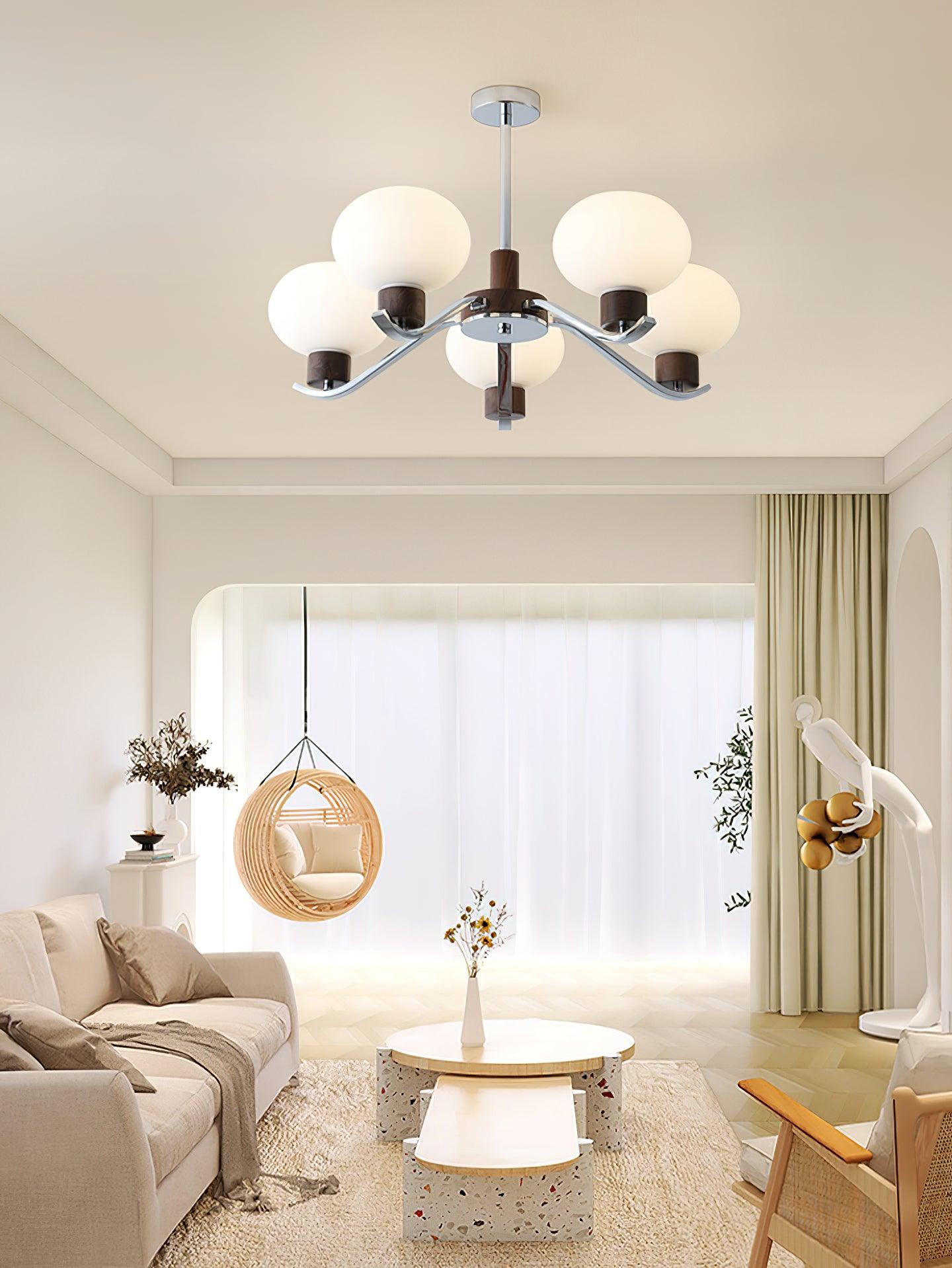 Lustra Chandelier Chrome Walnut Elegant - Letslighting