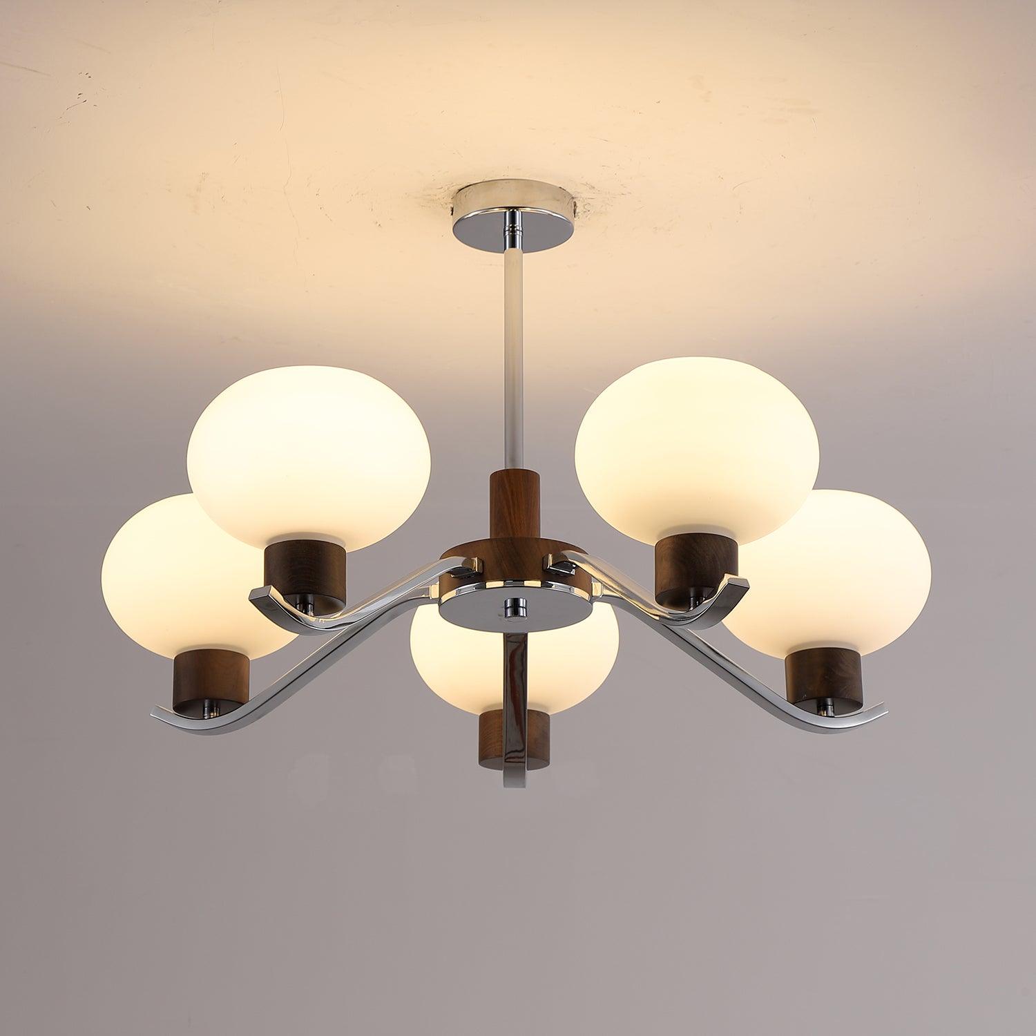 Lustra Chandelier Chrome Walnut Elegant - Letslighting