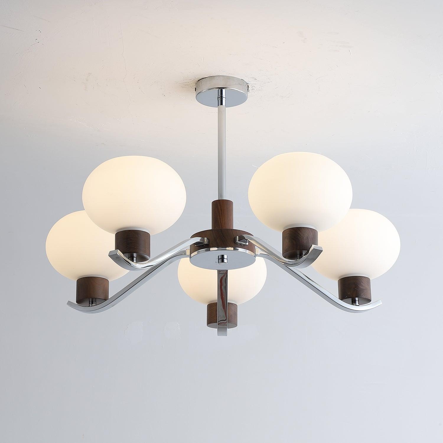 Lustra Chandelier Chrome Walnut Elegant - Letslighting