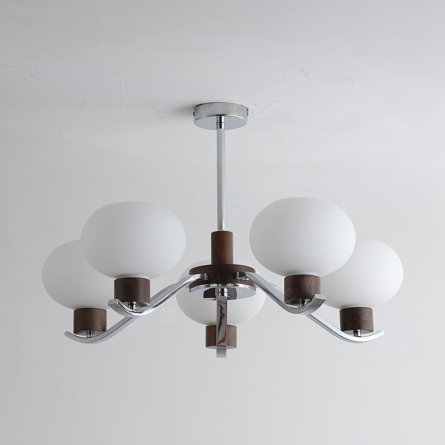 Lustra Chandelier Chrome Walnut Elegant - Letslighting