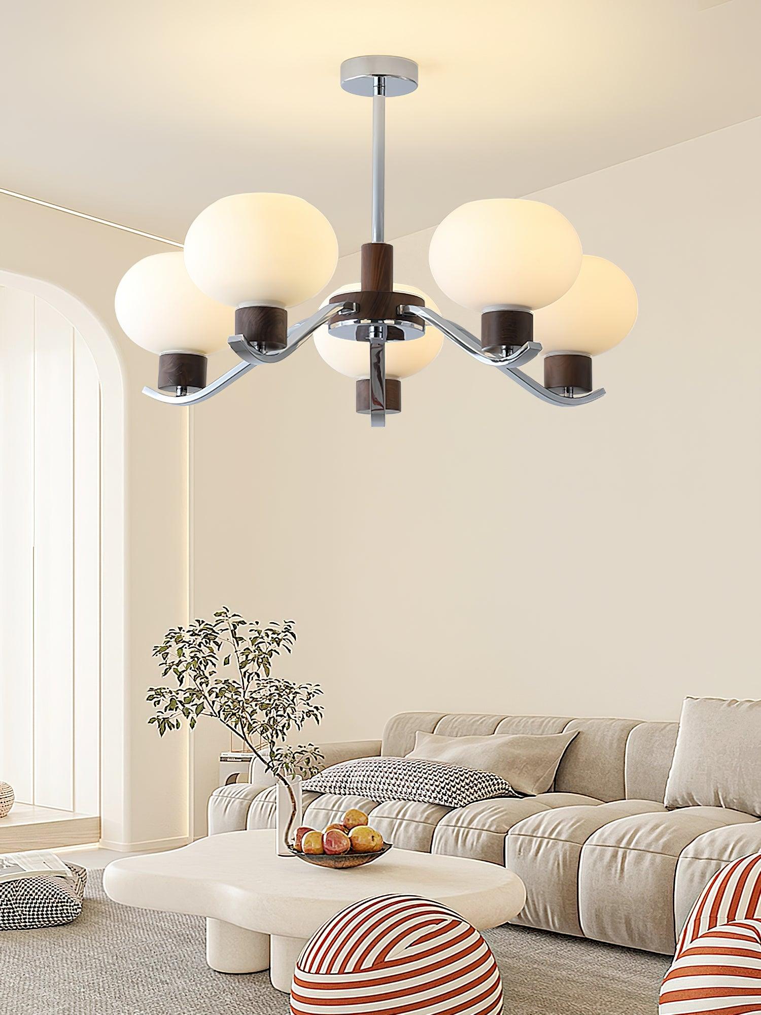 Lustra Chandelier Chrome Walnut Elegant - Letslighting