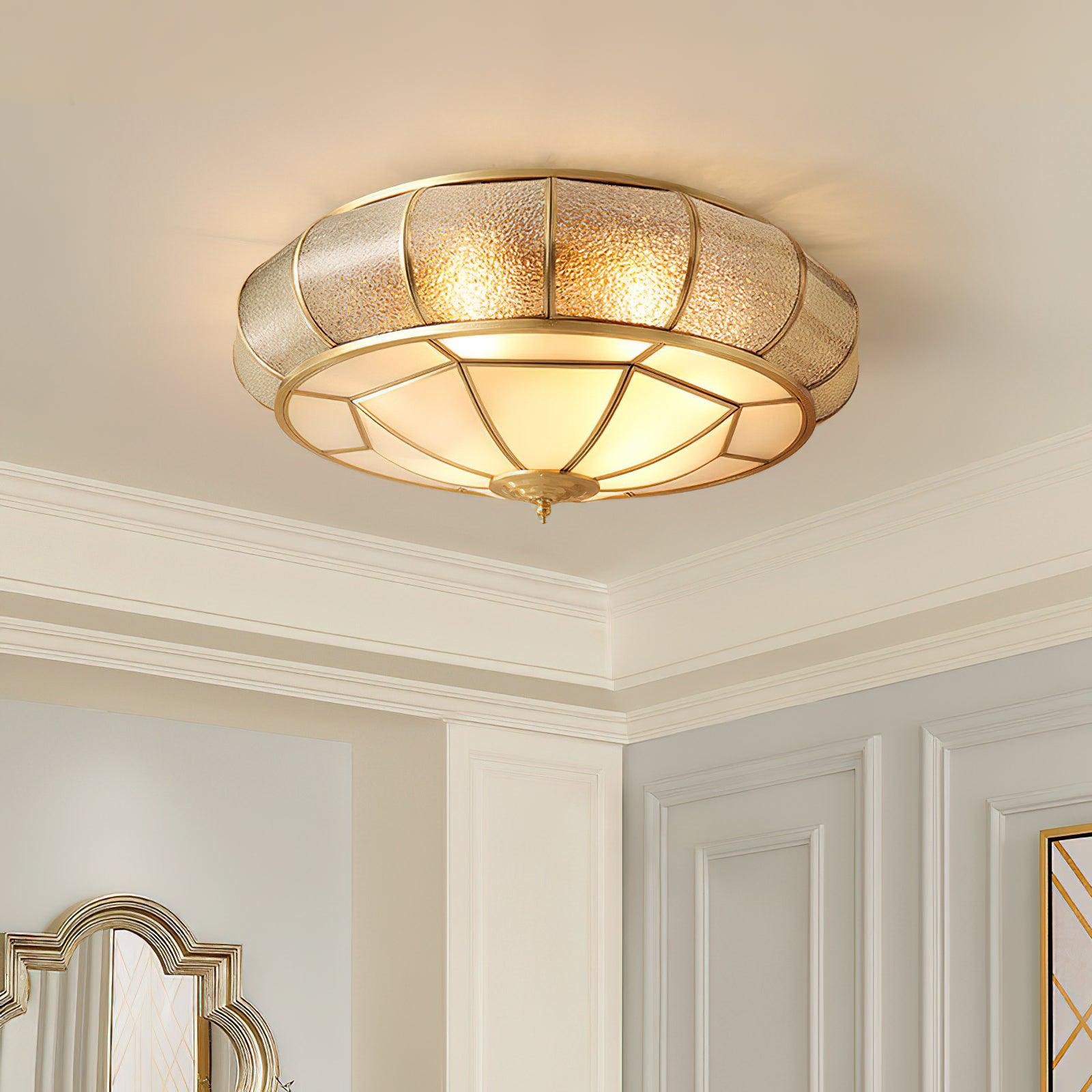 Ulrinara Postmodern Luxury Drum Brass Glass Ceiling Light - Letslighting