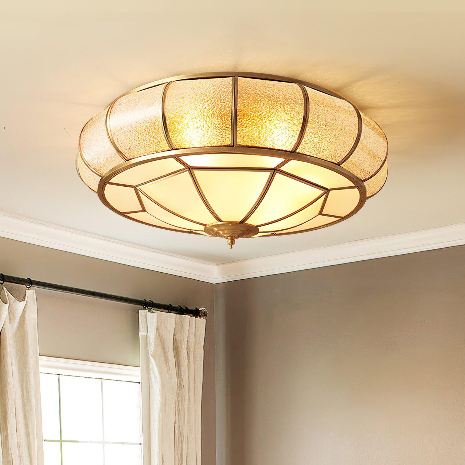 Ulrinara Postmodern Luxury Drum Brass Glass Ceiling Light - Letslighting