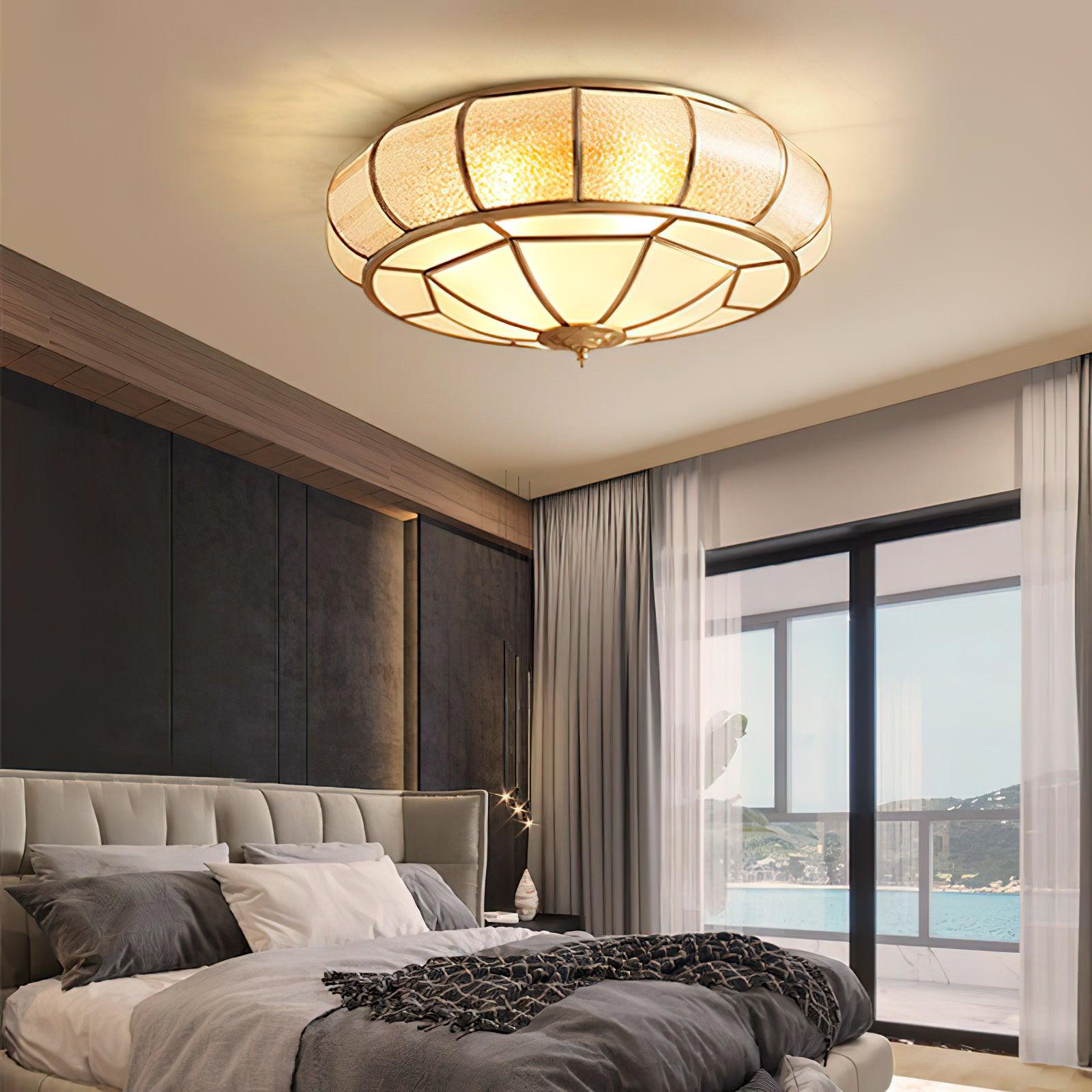 Ulrinara Postmodern Luxury Drum Brass Glass Ceiling Light - Letslighting