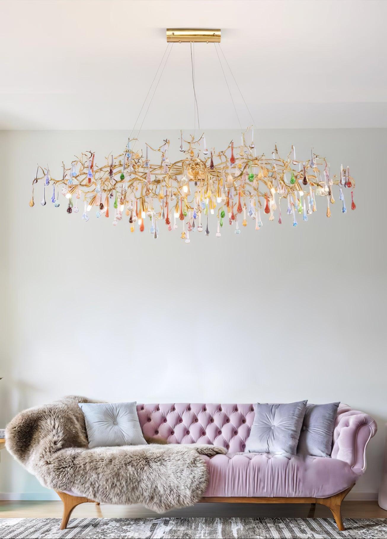 Sytheir Colorful Raindrop Branch Brass Crystal Chandelier - Blowlighting