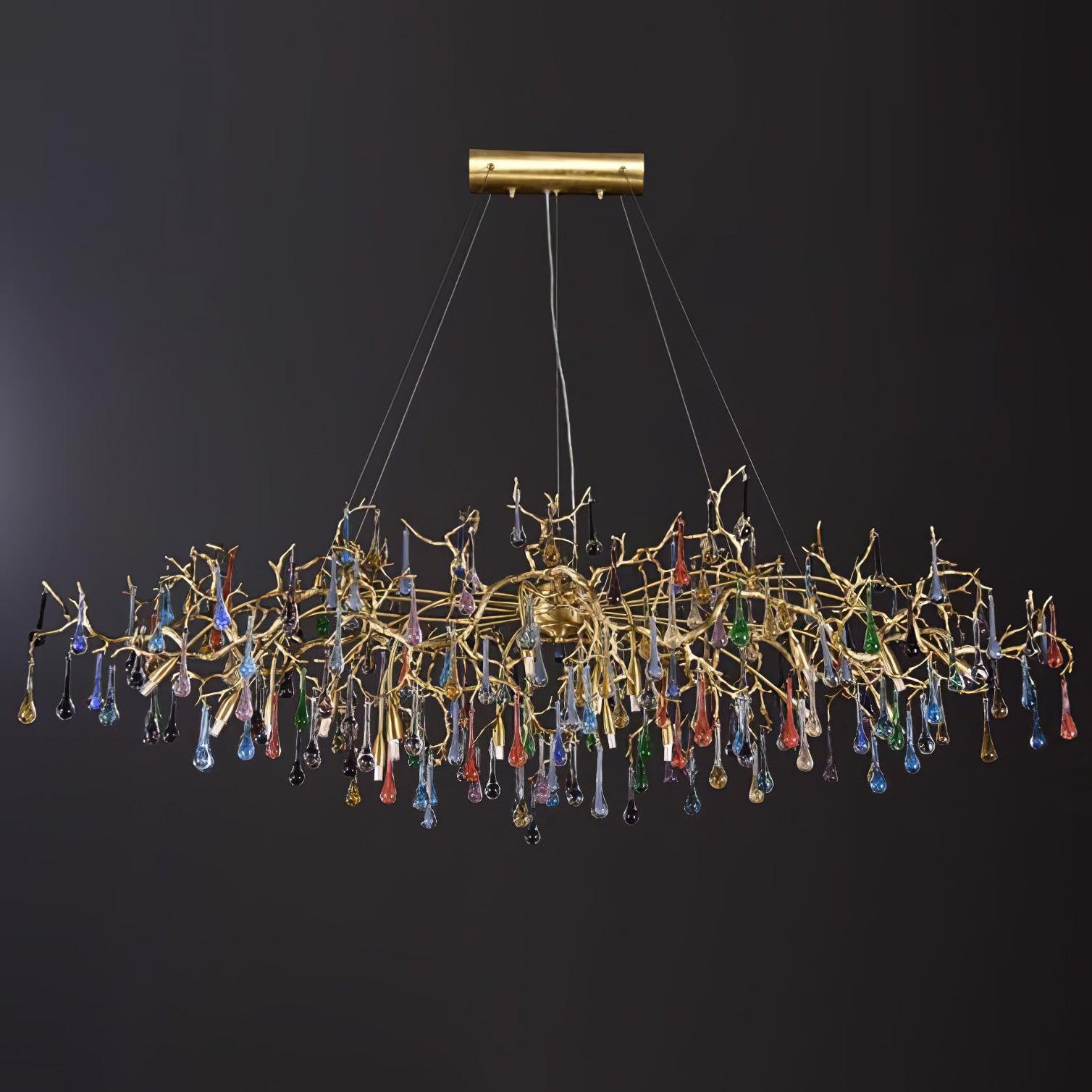 Sytheir Colorful Raindrop Branch Brass Crystal Chandelier - Blowlighting