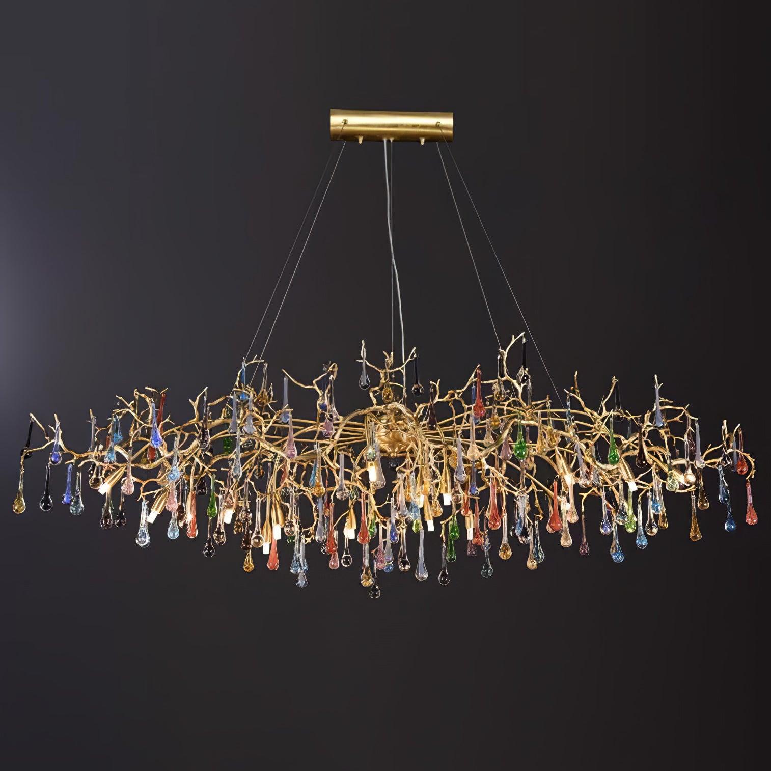 Sytheir Colorful Raindrop Branch Brass Crystal Chandelier - Blowlighting