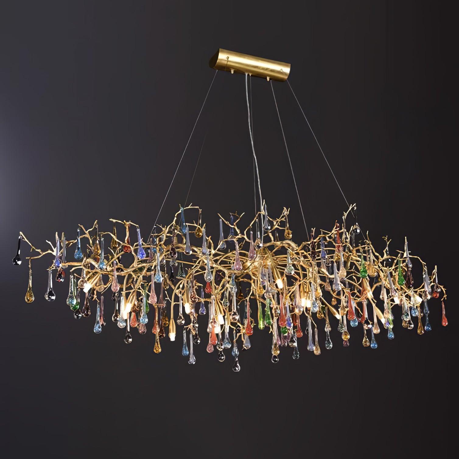 Sytheir Colorful Raindrop Branch Brass Crystal Chandelier - Blowlighting