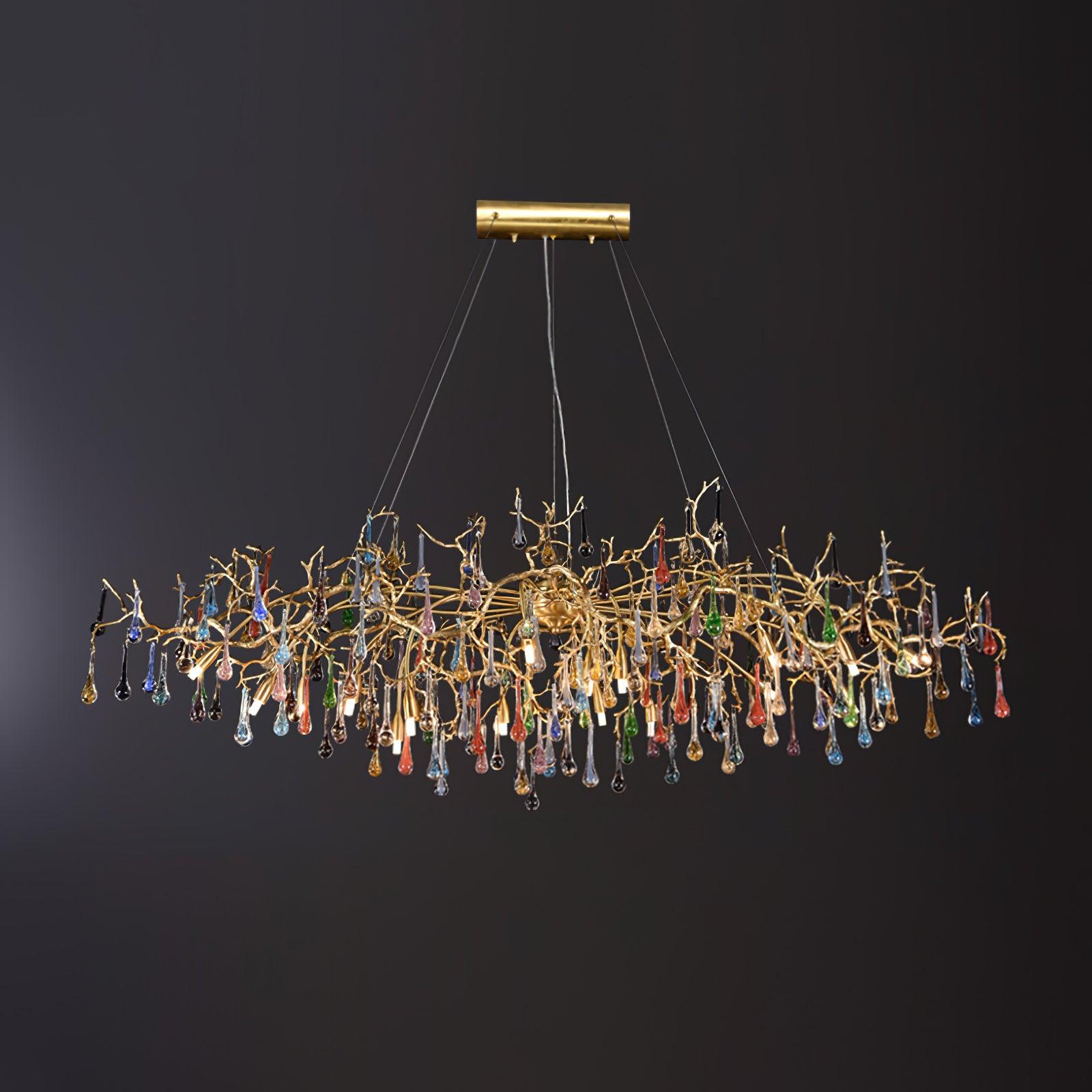 Sytheir Colorful Raindrop Branch Brass Crystal Chandelier - Blowlighting