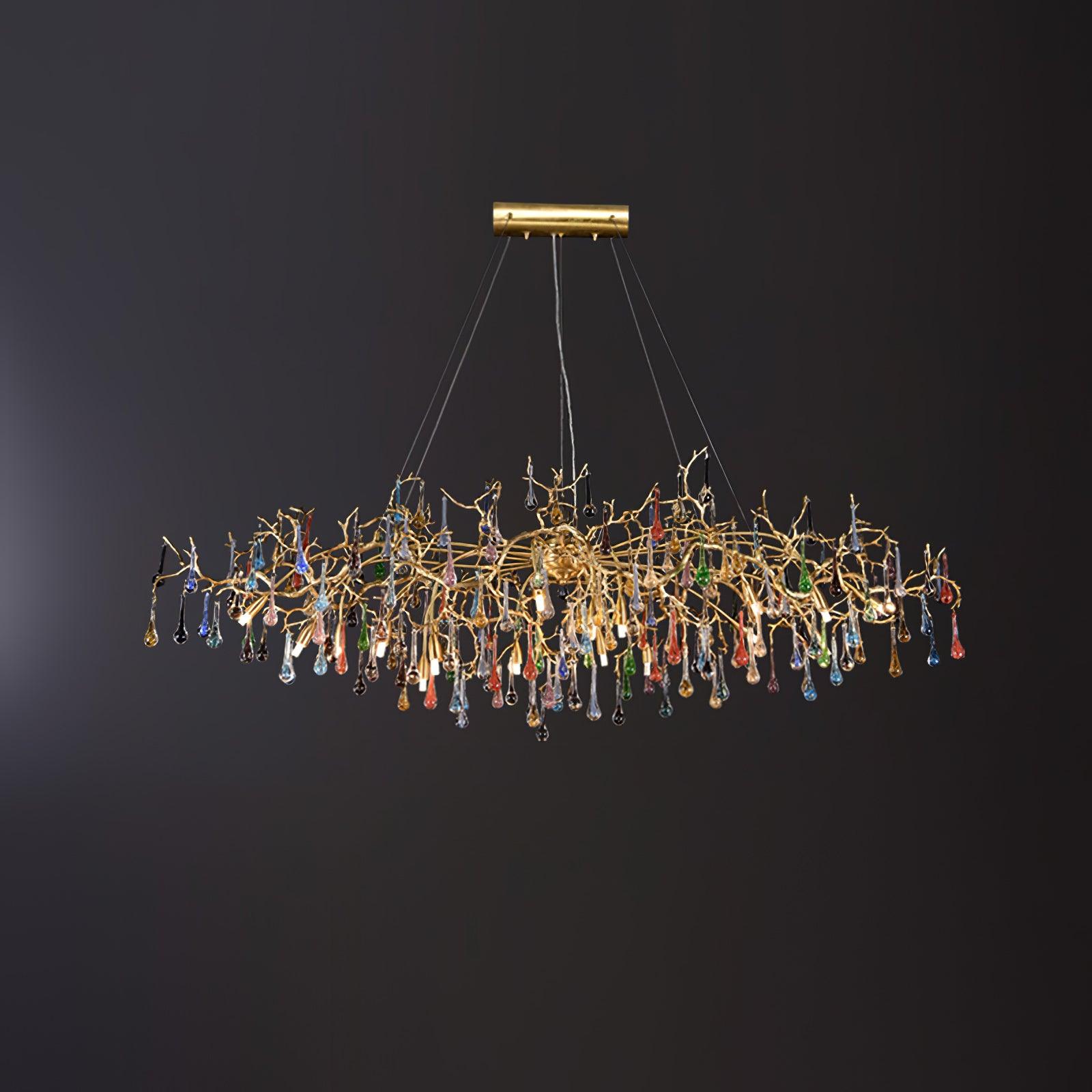 Sytheir Colorful Raindrop Branch Brass Crystal Chandelier - Blowlighting