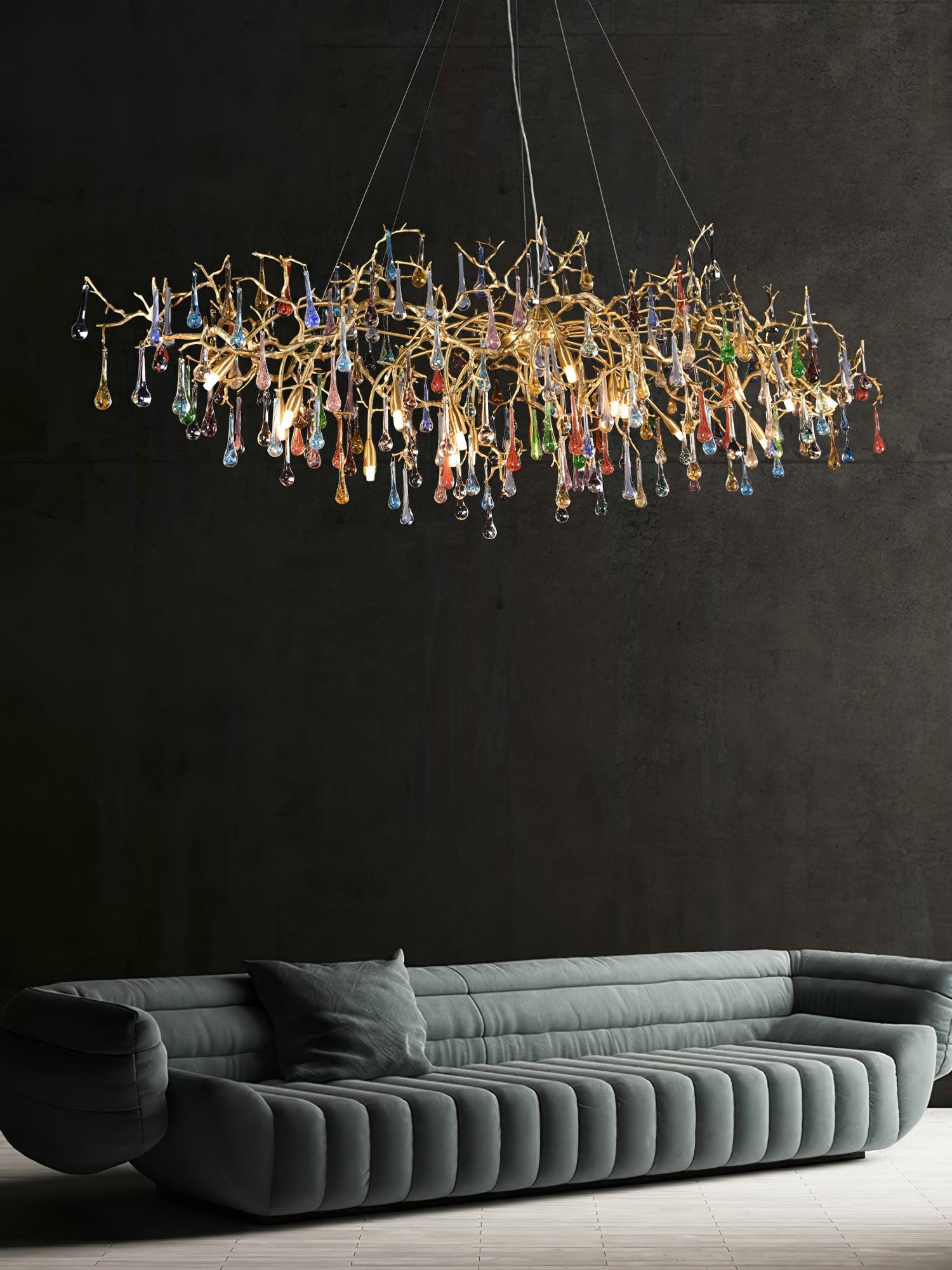 Sytheir Colorful Raindrop Branch Brass Crystal Chandelier - Blowlighting