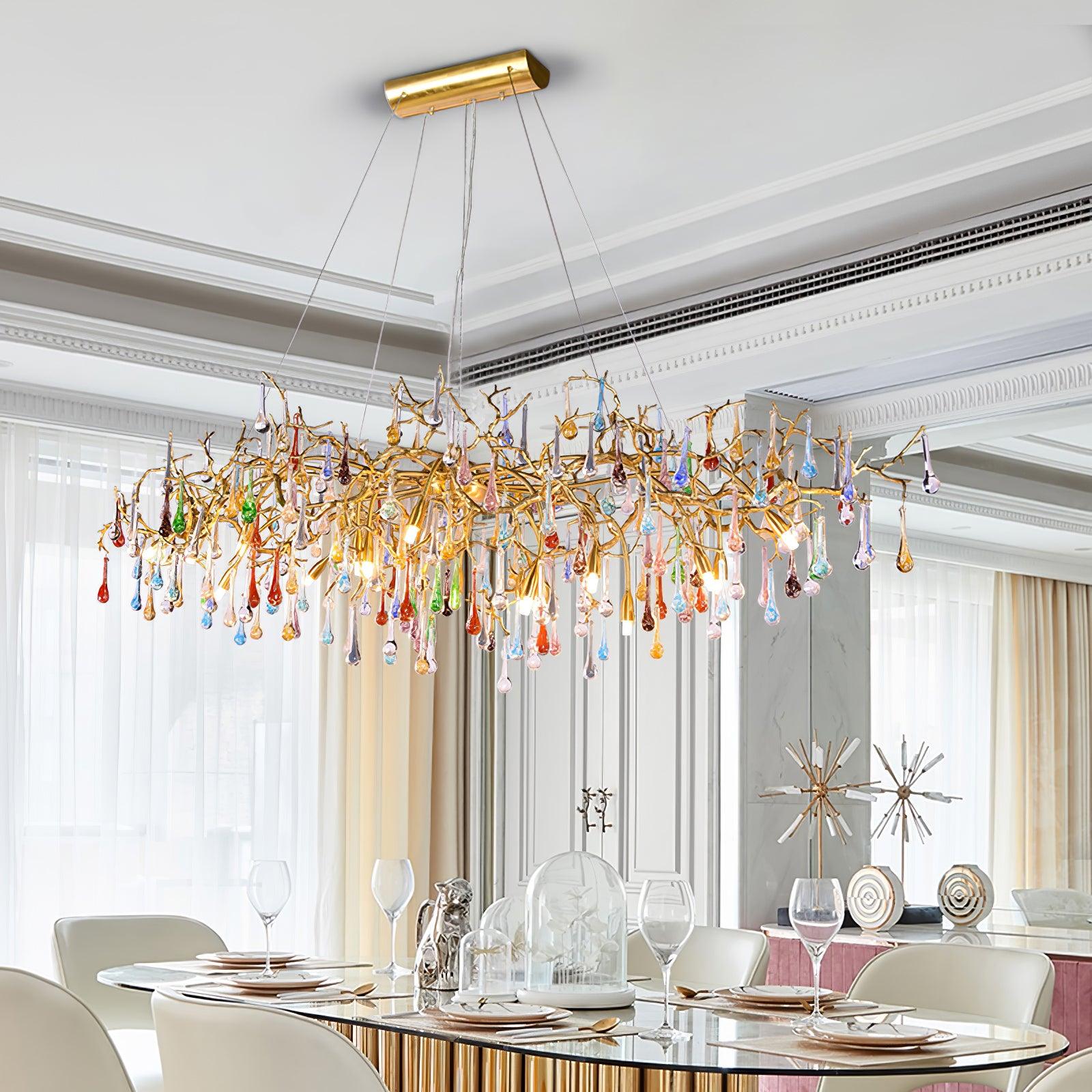 Sytheir Colorful Raindrop Branch Brass Crystal Chandelier - Blowlighting