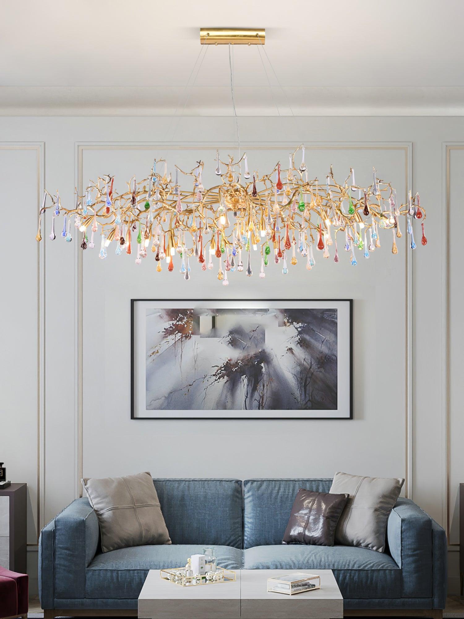 Sytheir Colorful Raindrop Branch Brass Crystal Chandelier - Blowlighting