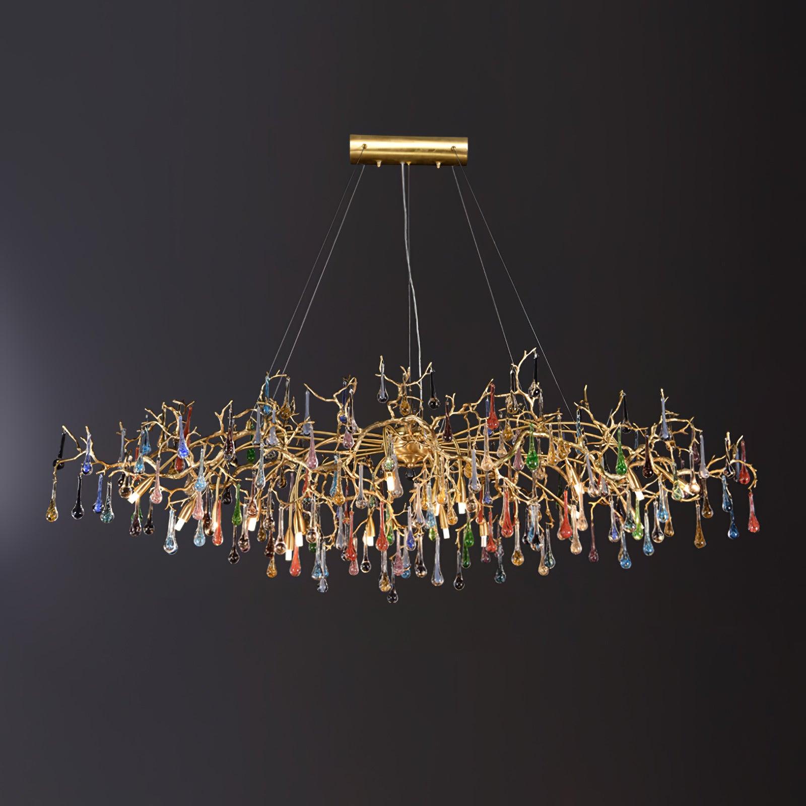 Sytheir Colorful Raindrop Branch Brass Crystal Chandelier - Blowlighting
