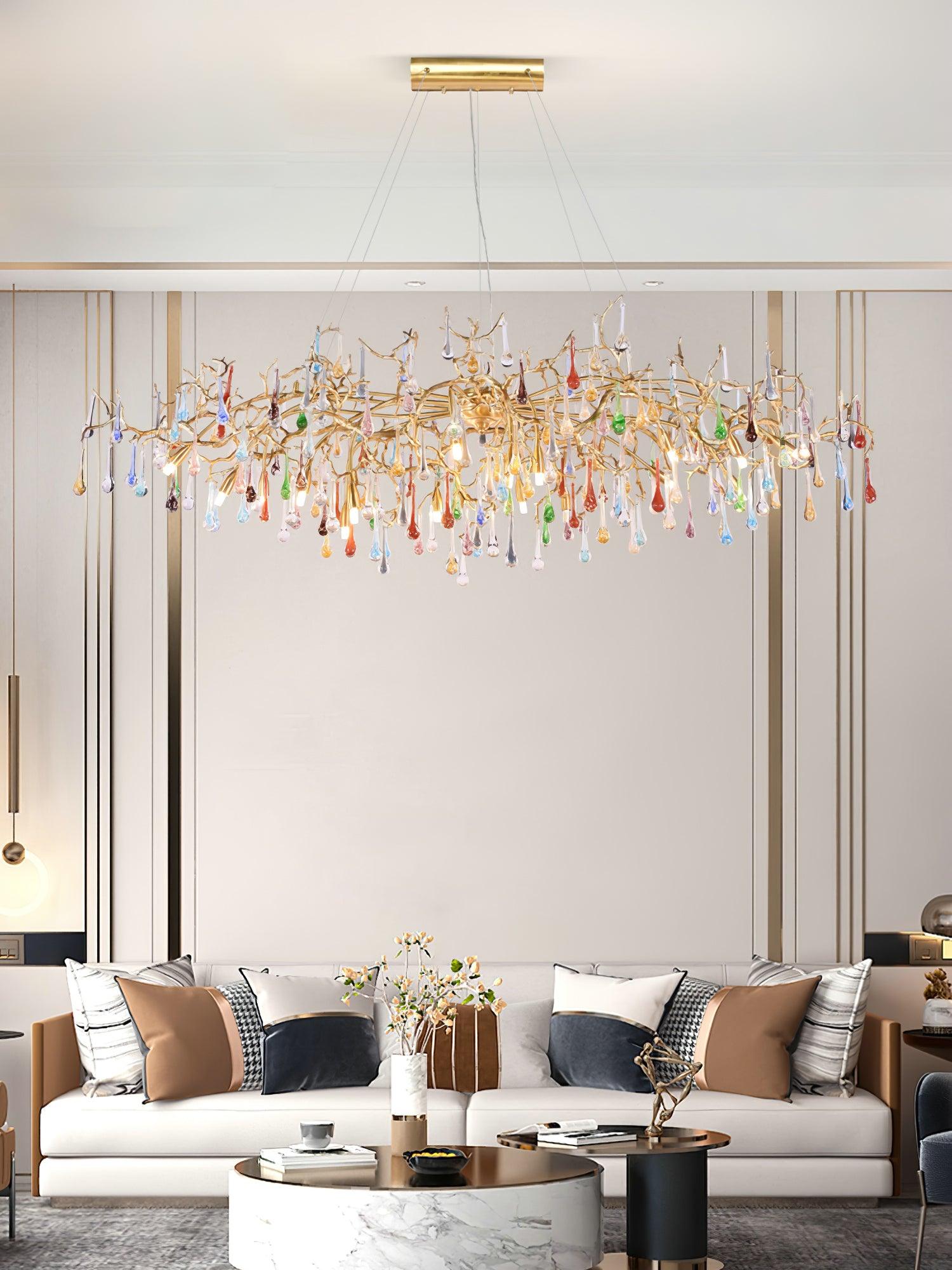 Sytheir Colorful Raindrop Branch Brass Crystal Chandelier - Blowlighting