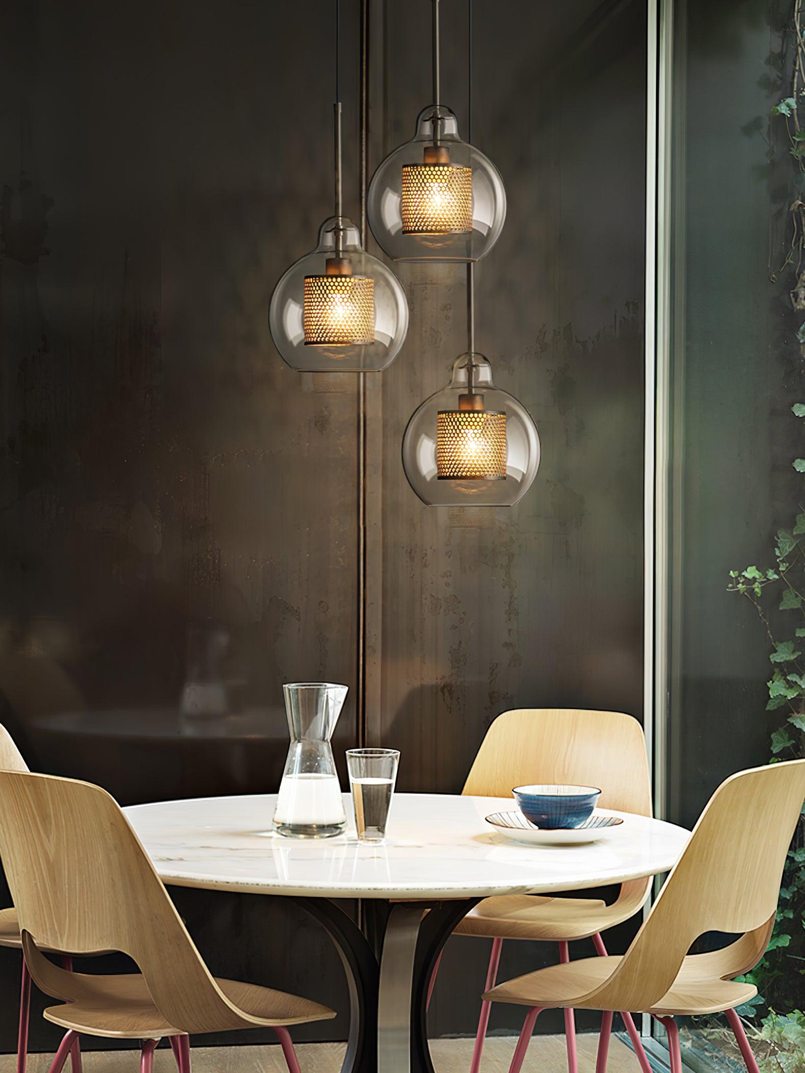 Lustra Pendant Lamp Glass Gold Mesh for Dining Room - Letslighting