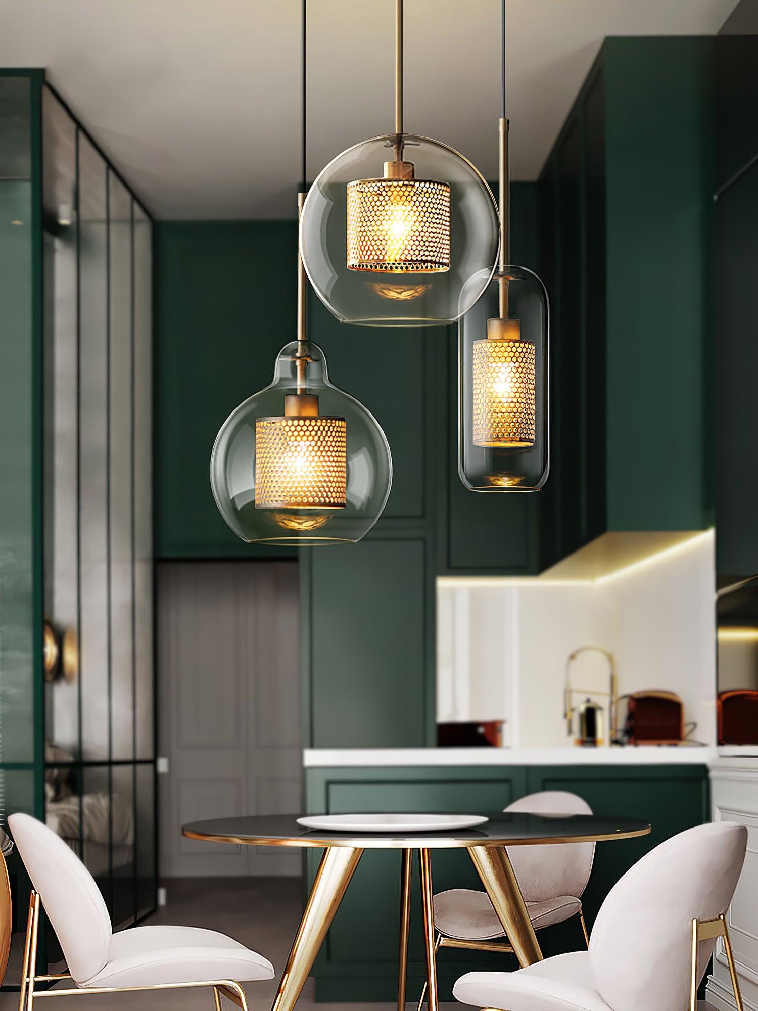 Lustra Pendant Lamp Glass Gold Mesh for Dining Room - Letslighting