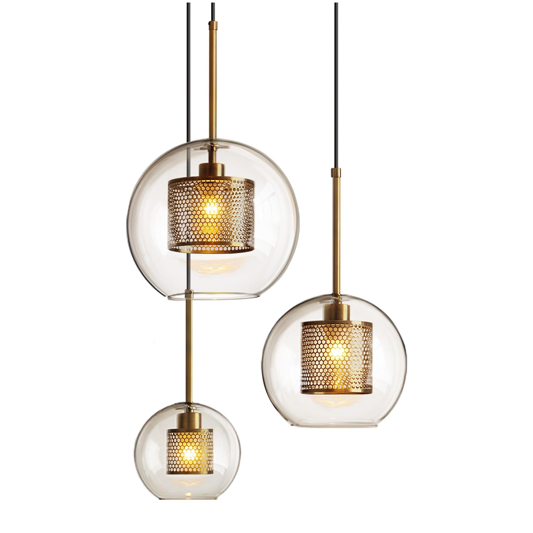 Lustra Pendant Lamp Glass Gold Mesh for Dining Room - Letslighting