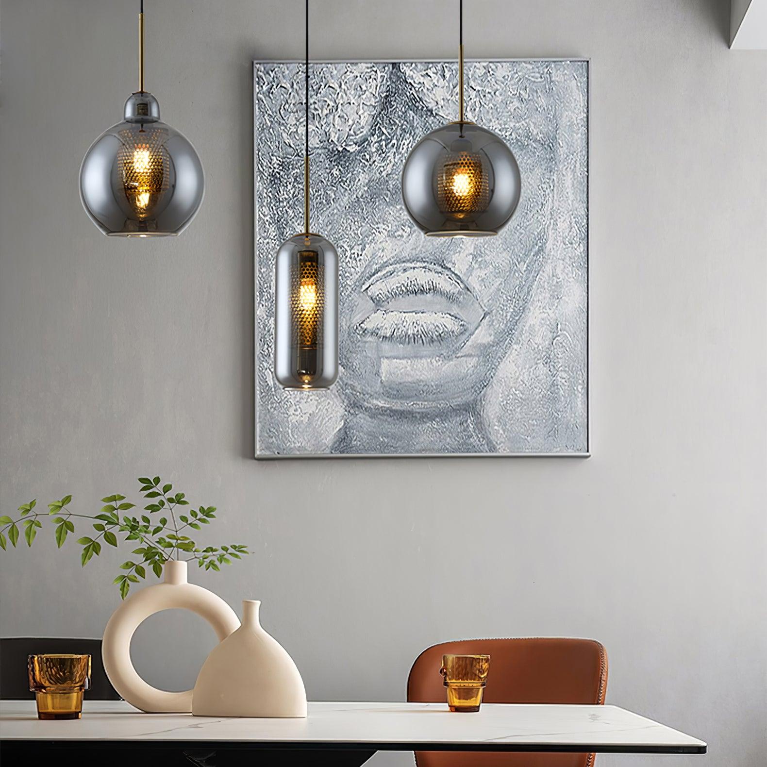 Lustra Pendant Lamp Glass Gold Mesh for Dining Room - Letslighting