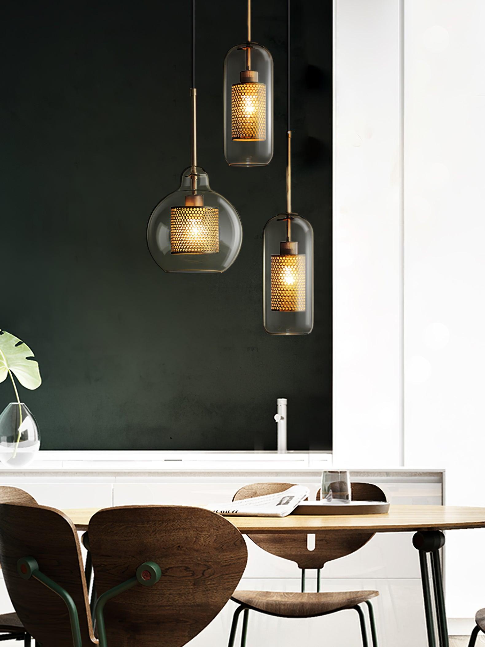 Lustra Pendant Lamp Glass Gold Mesh for Dining Room - Letslighting