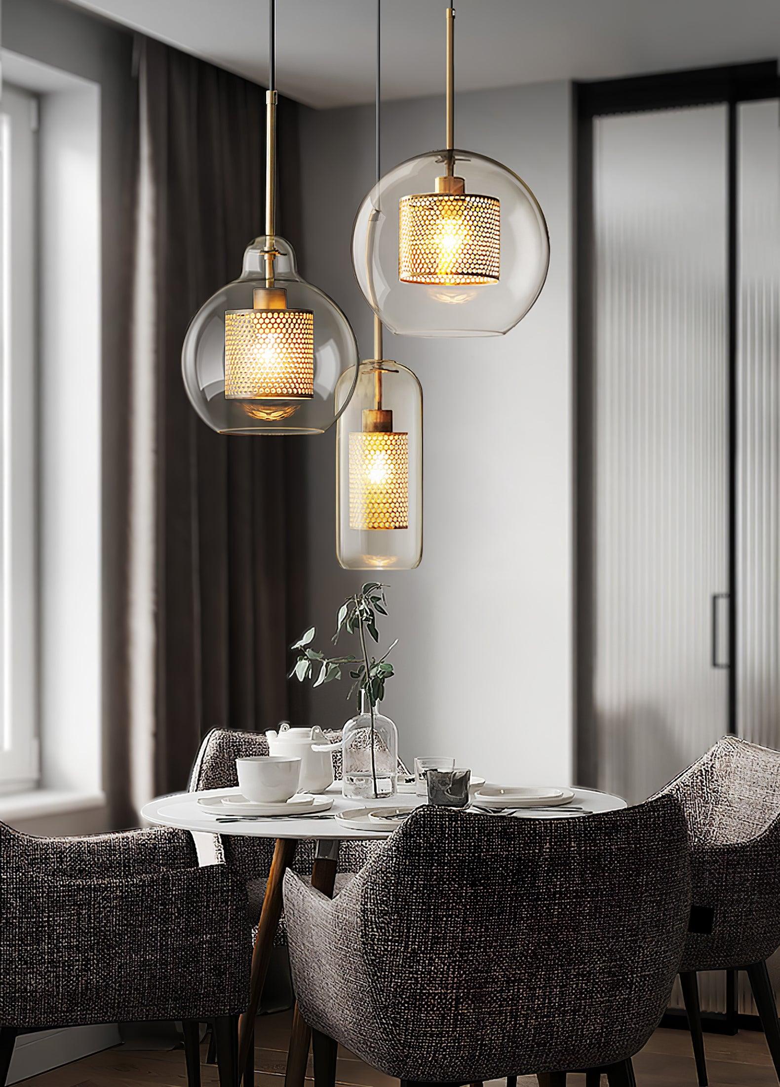 Lustra Pendant Lamp Glass Gold Mesh for Dining Room - Letslighting