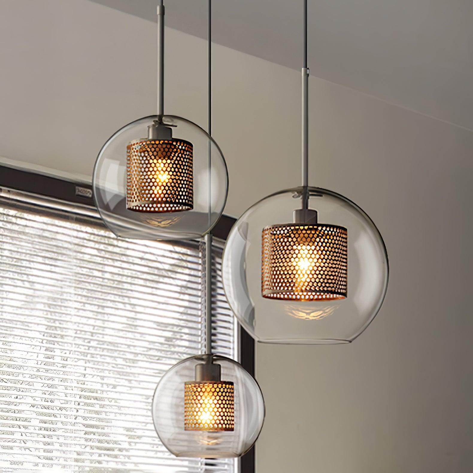 Lustra Pendant Lamp Glass Gold Mesh for Dining Room - Letslighting