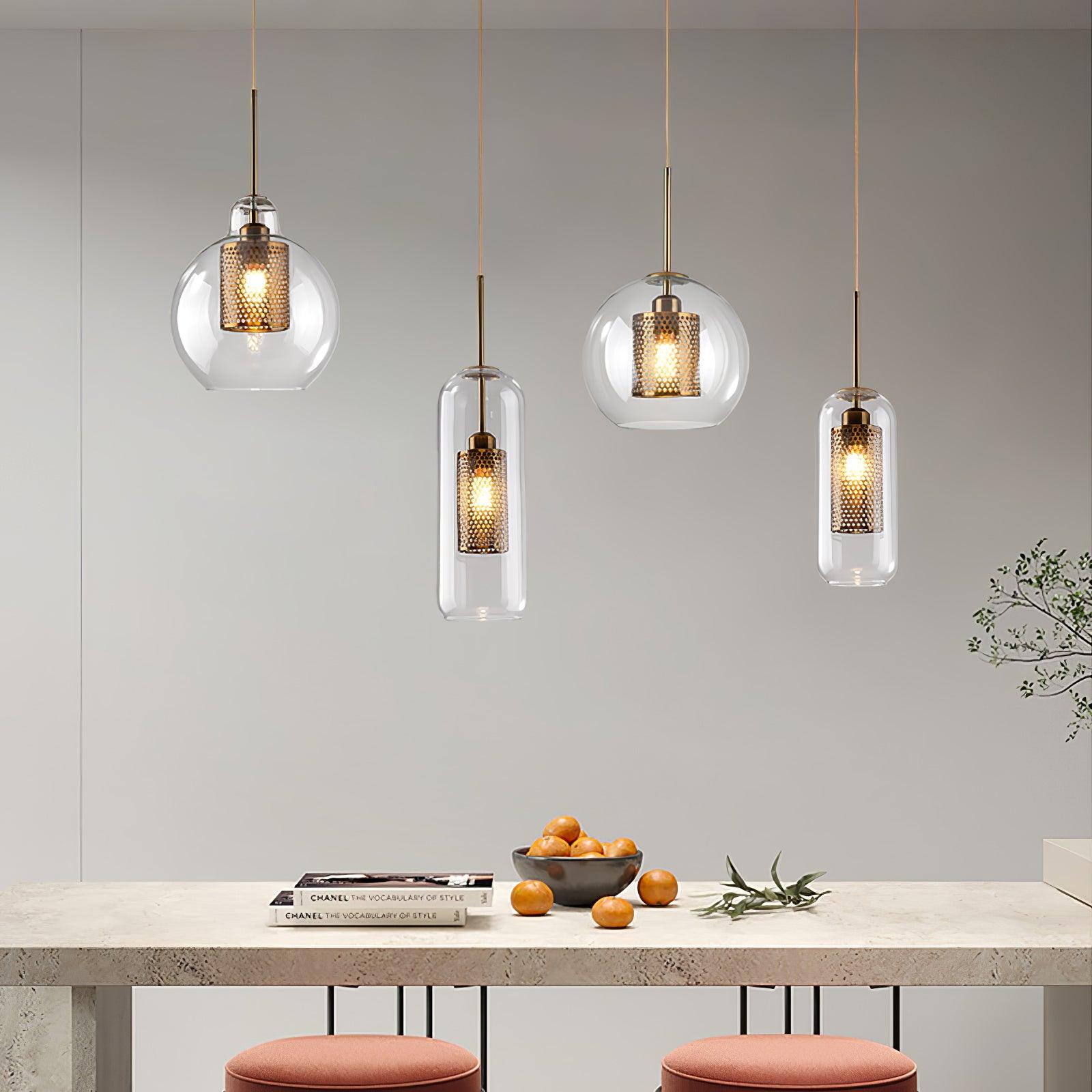 Lustra Pendant Lamp Glass Gold Mesh for Dining Room - Letslighting