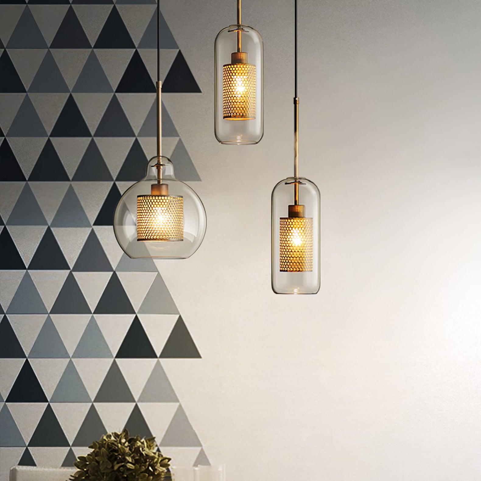 Lustra Pendant Lamp Glass Gold Mesh for Dining Room - Letslighting