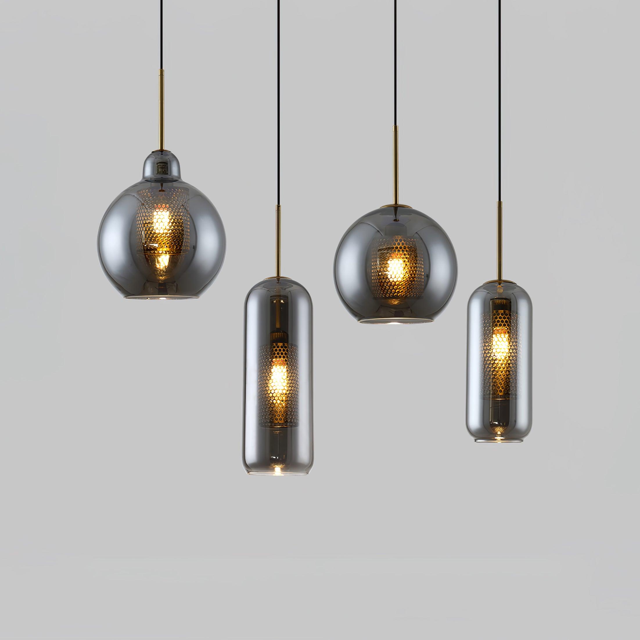 Lustra Pendant Lamp Glass Gold Mesh for Dining Room - Letslighting