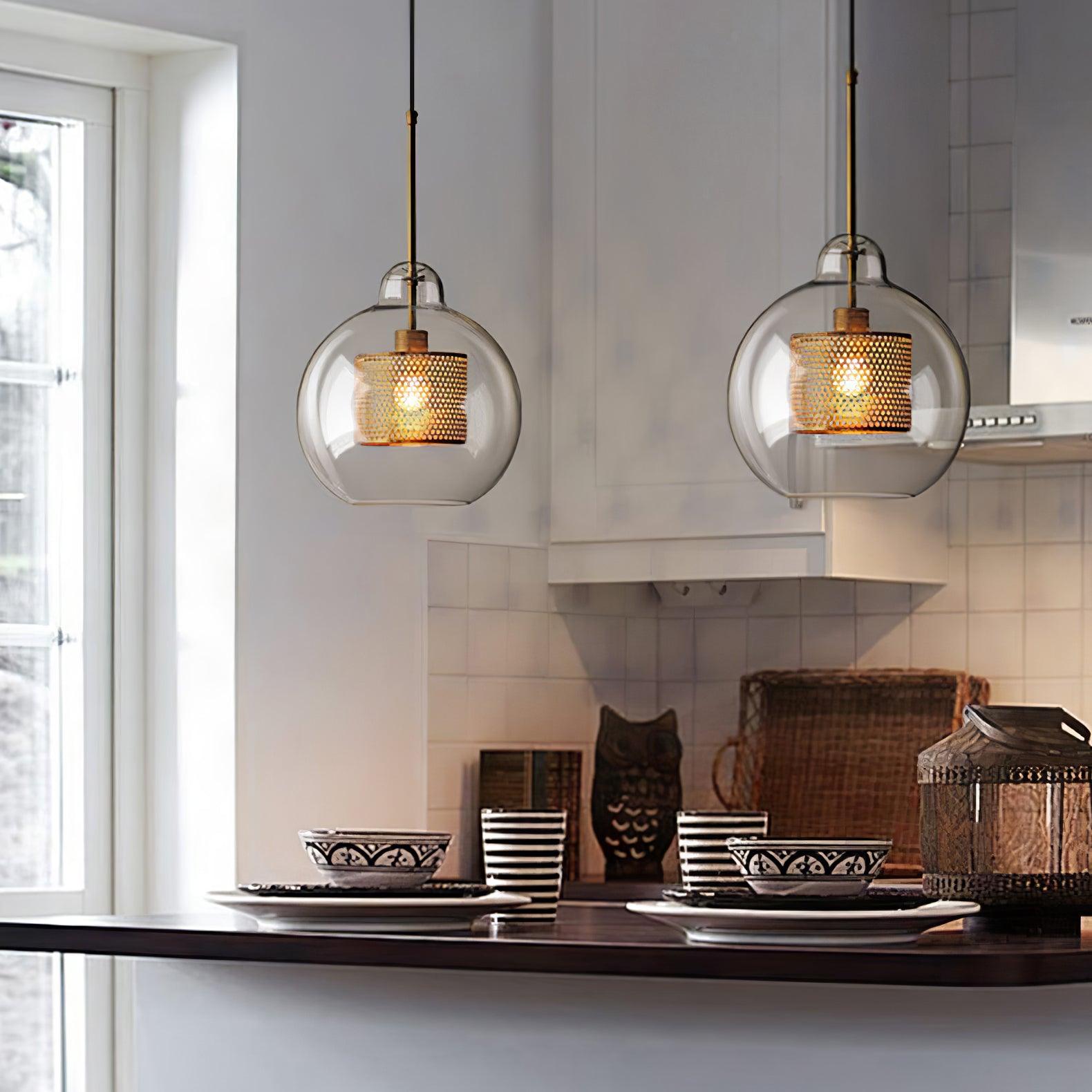 Lustra Pendant Lamp Glass Gold Mesh for Dining Room - Letslighting