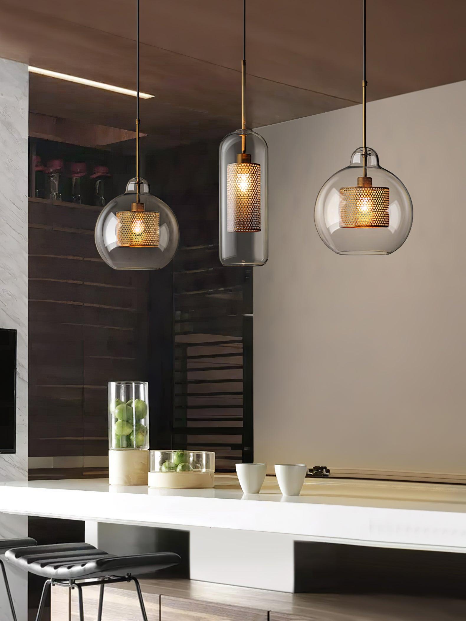 Lustra Pendant Lamp Glass Gold Mesh for Dining Room - Letslighting