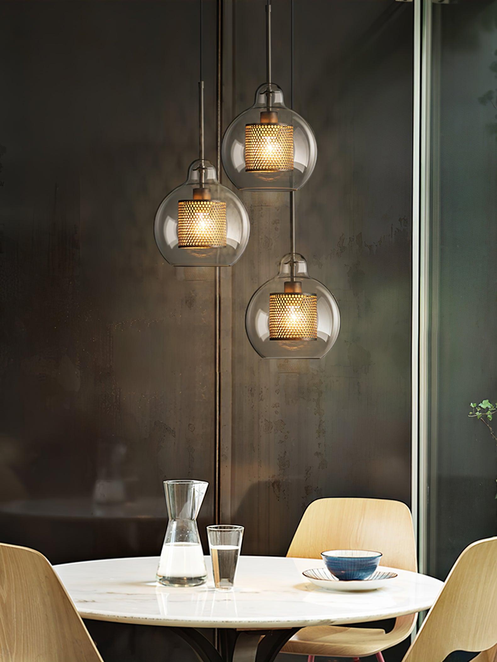 Lustra Pendant Lamp Glass Gold Mesh for Dining Room - Letslighting