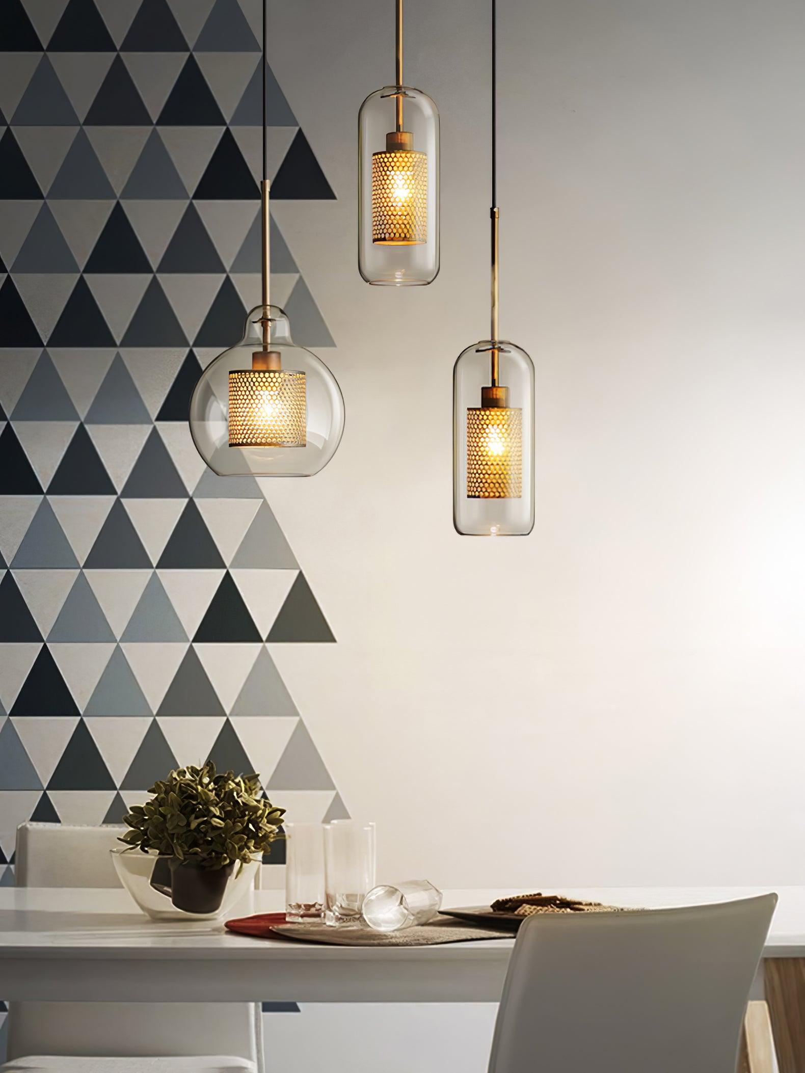 Lustra Pendant Lamp Glass Gold Mesh for Dining Room - Letslighting