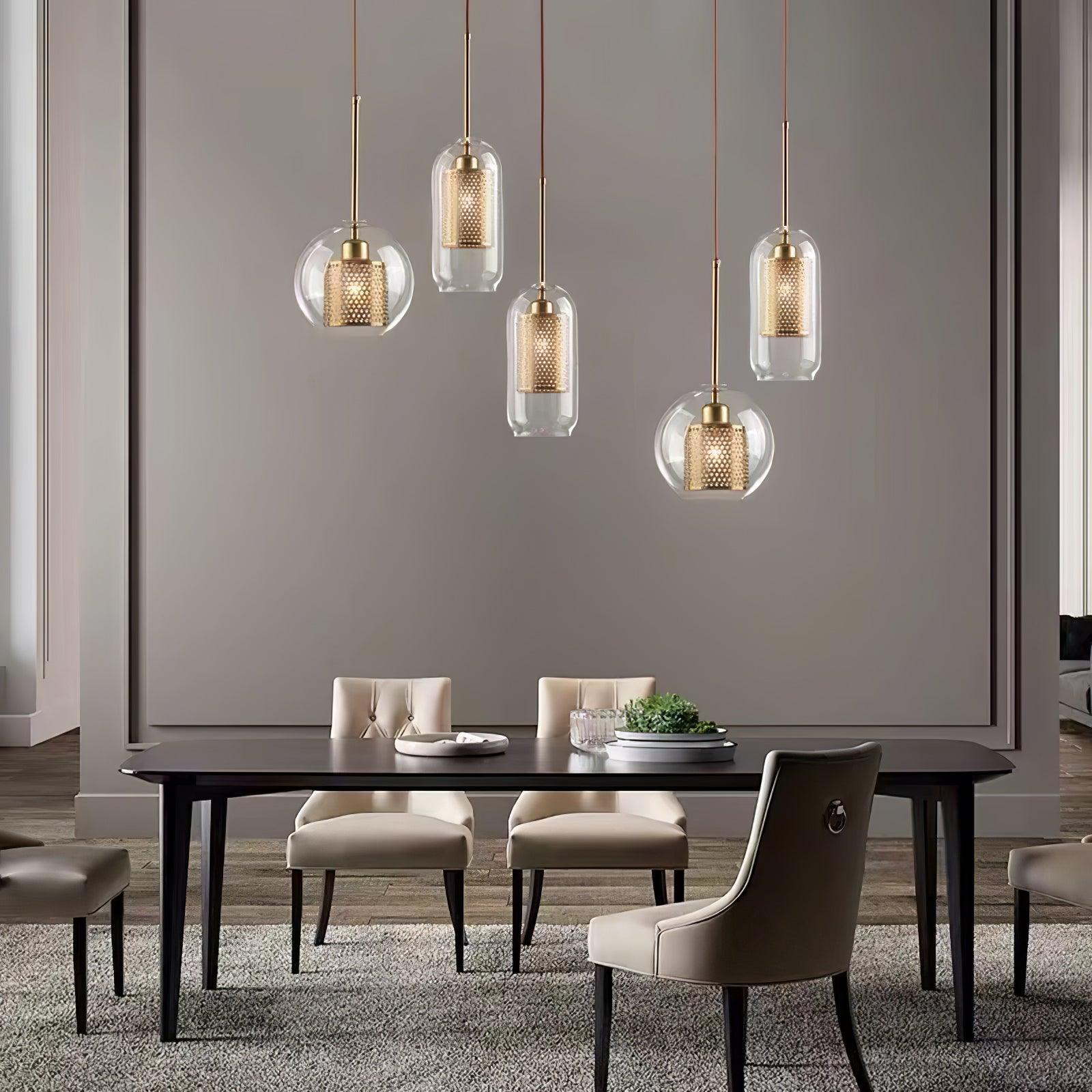 Lustra Pendant Lamp Glass Gold Mesh for Dining Room - Letslighting