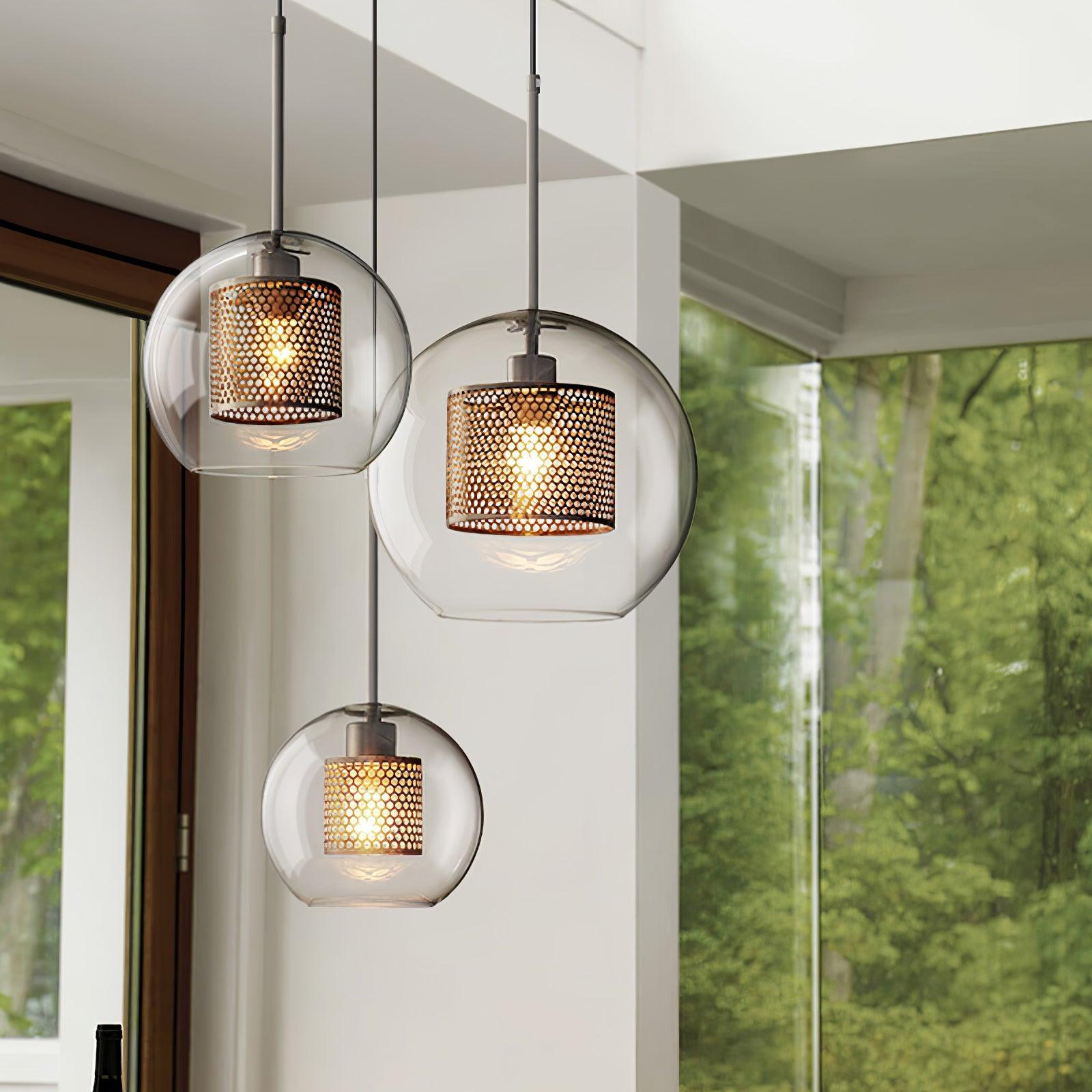 Lustra Pendant Lamp Glass Gold Mesh for Dining Room - Letslighting