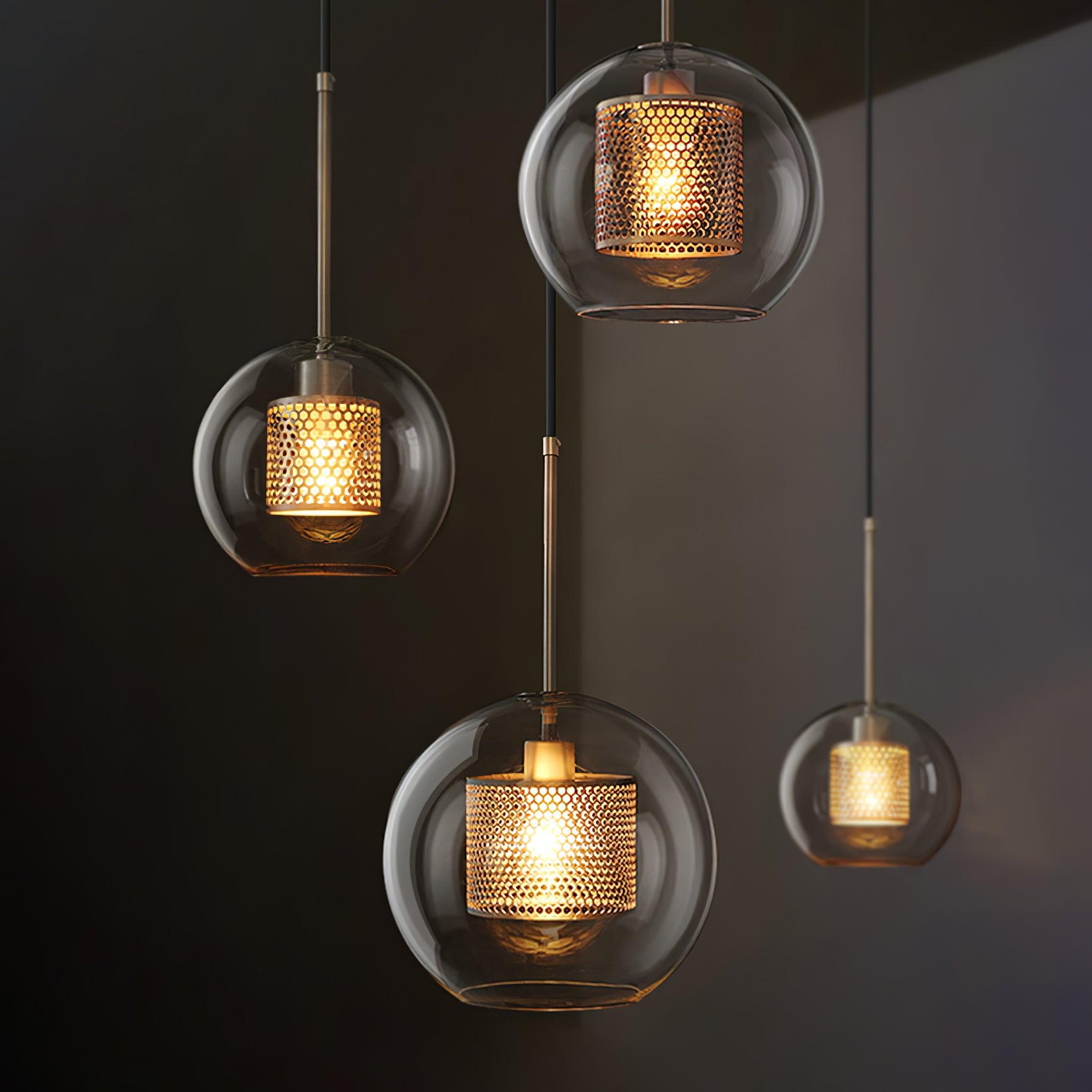 Lustra Pendant Lamp Glass Gold Mesh for Dining Room - Letslighting