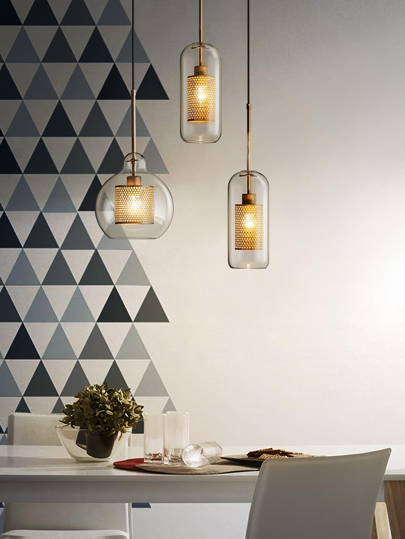 Lustra Pendant Lamp Glass Gold Mesh for Dining Room - Letslighting