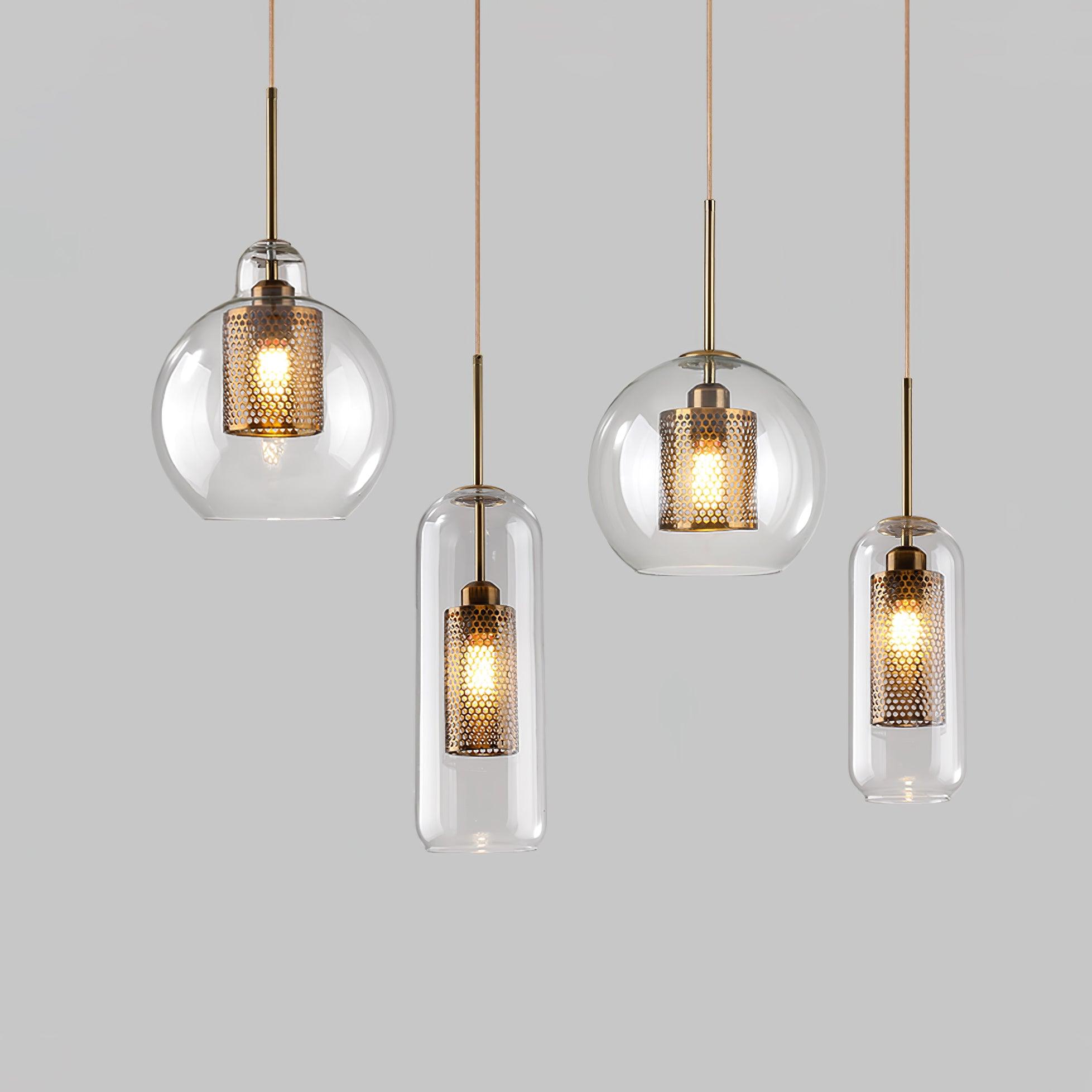 Lustra Pendant Lamp Glass Gold Mesh for Dining Room - Letslighting
