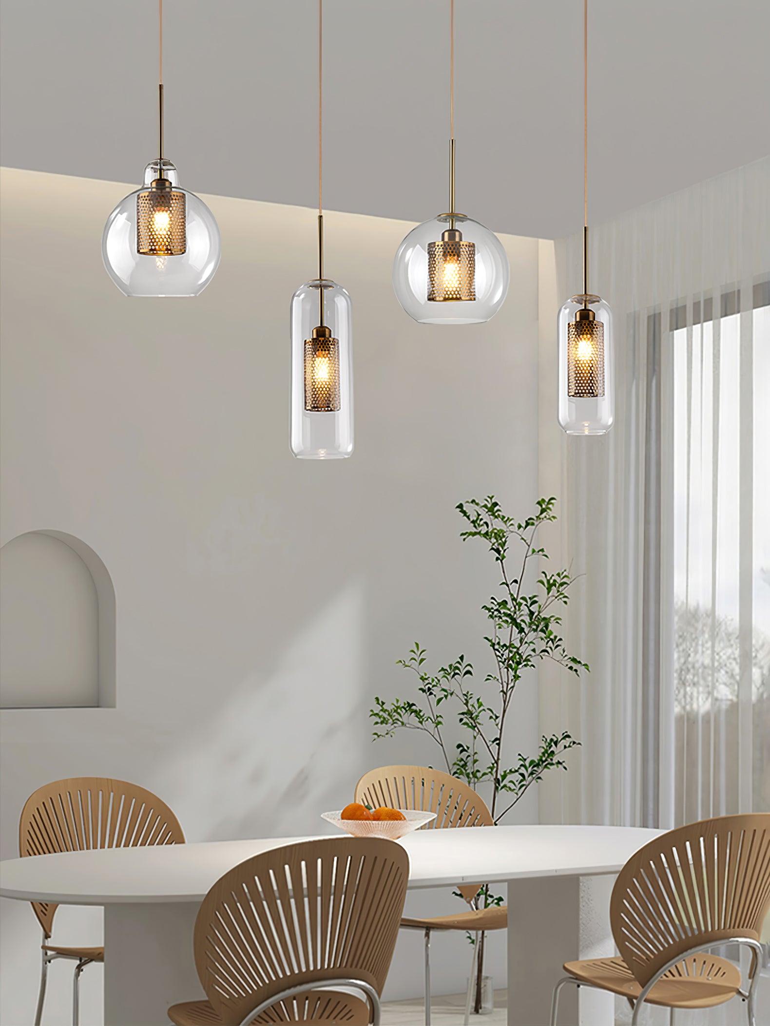 Lustra Pendant Lamp Glass Gold Mesh for Dining Room - Letslighting