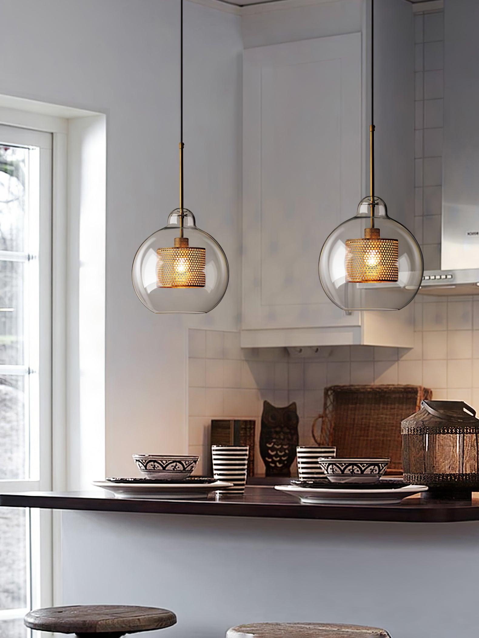 Lustra Pendant Lamp Glass Gold Mesh for Dining Room - Letslighting