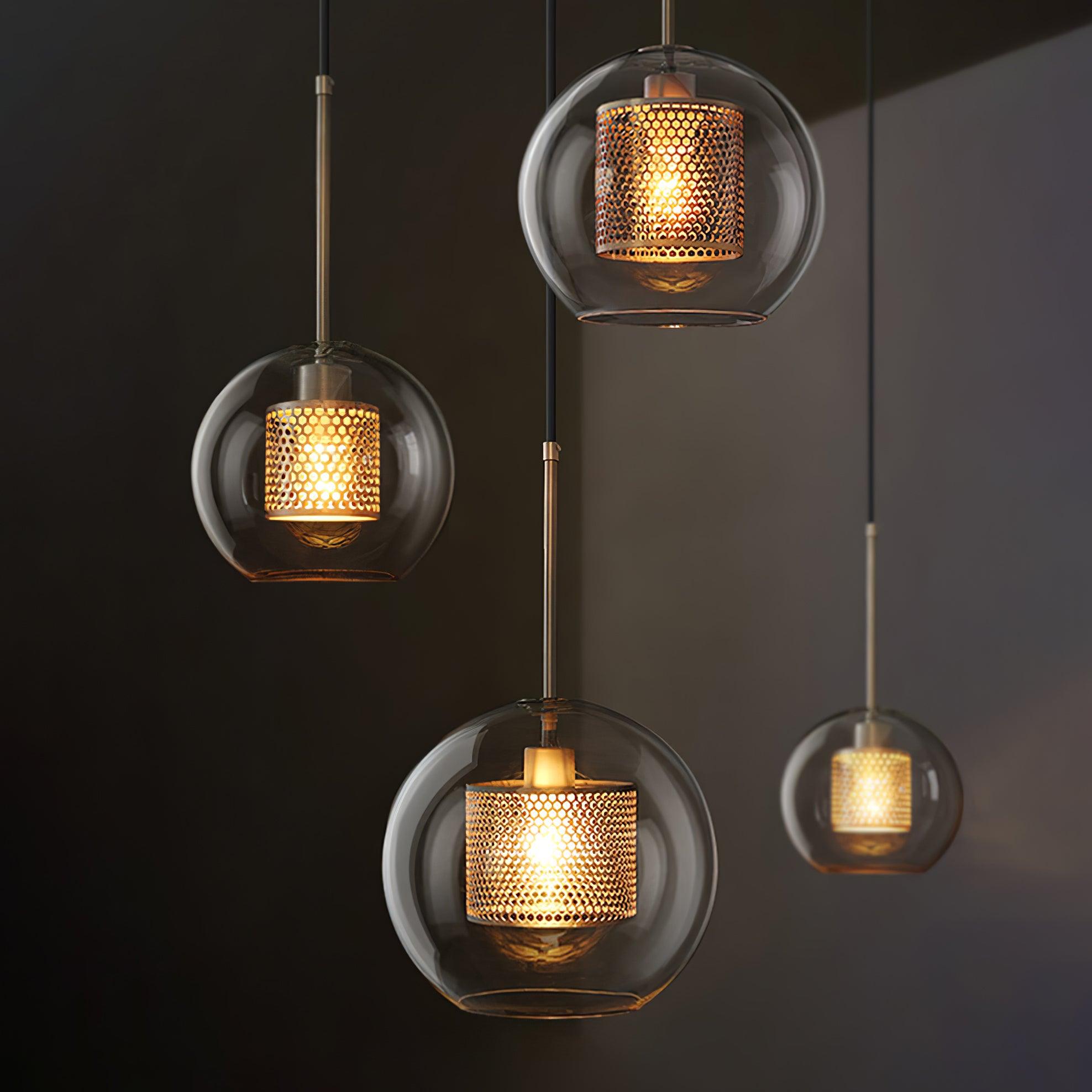 Lustra Pendant Lamp Glass Gold Mesh for Dining Room - Letslighting
