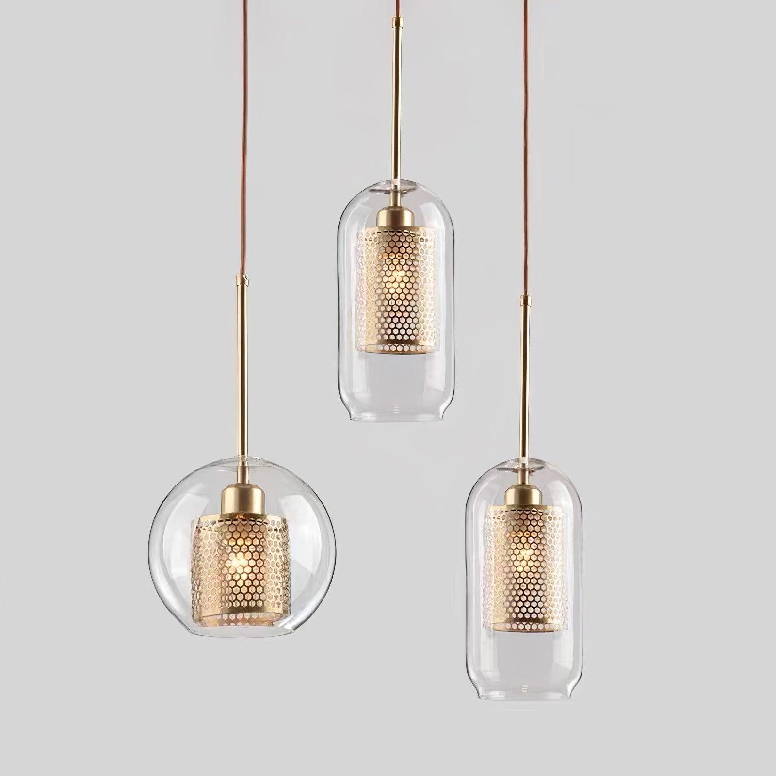 Lustra Pendant Lamp Glass Gold Mesh for Dining Room - Letslighting