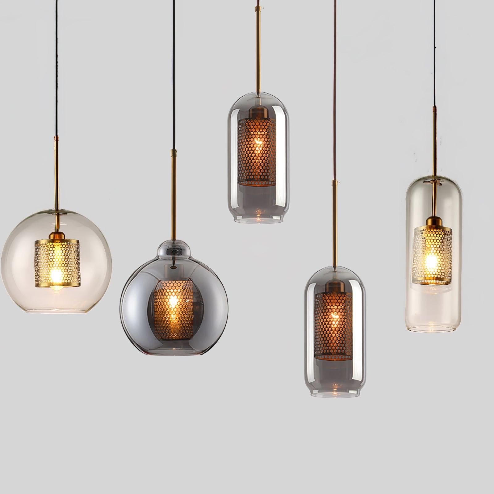 Lustra Pendant Lamp Glass Gold Mesh for Dining Room - Letslighting