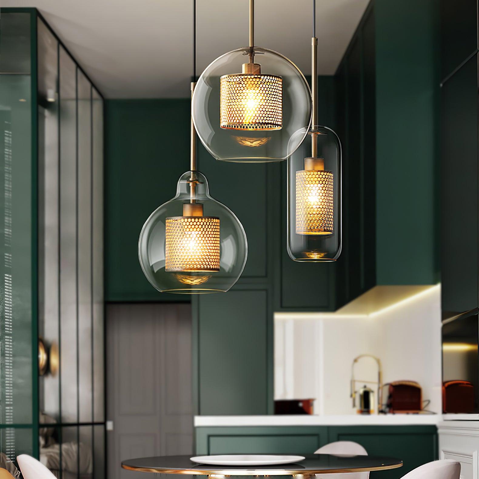 Lustra Pendant Lamp Glass Gold Mesh for Dining Room - Letslighting