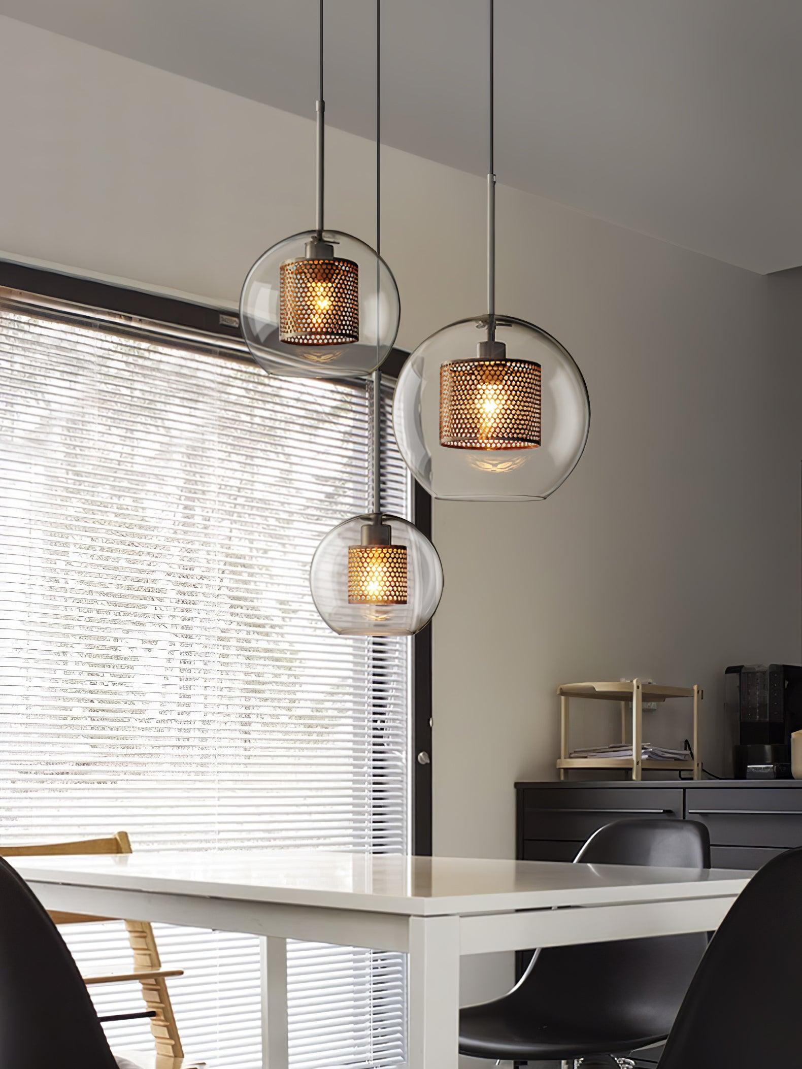 Lustra Pendant Lamp Glass Gold Mesh for Dining Room - Letslighting