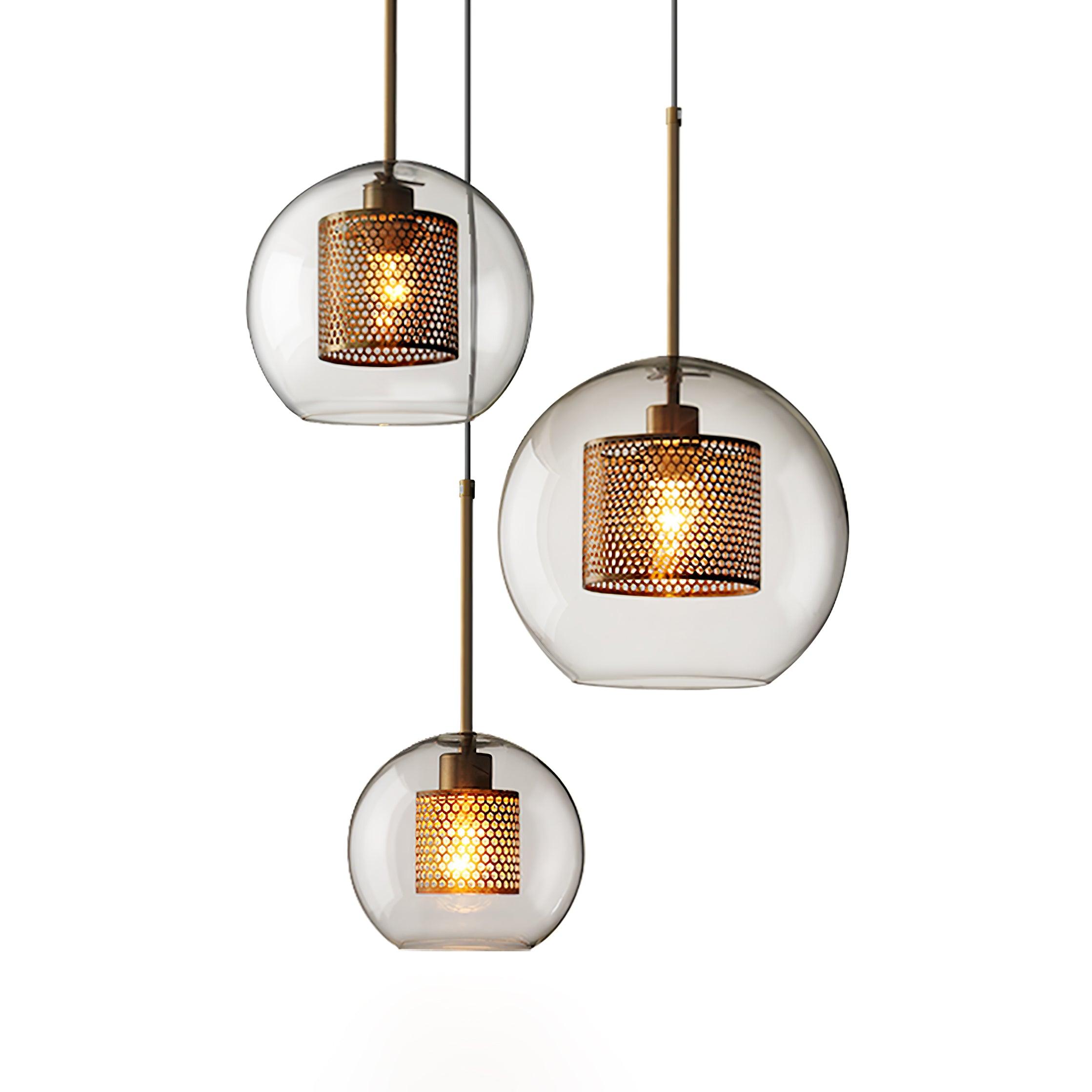 Lustra Pendant Lamp Glass Gold Mesh for Dining Room - Letslighting