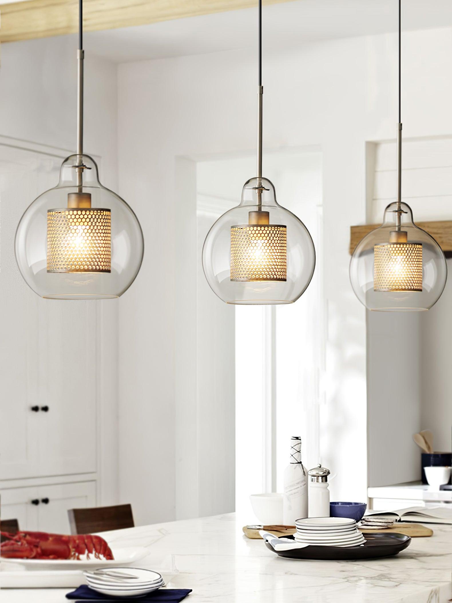 Lustra Pendant Lamp Glass Gold Mesh for Dining Room - Letslighting
